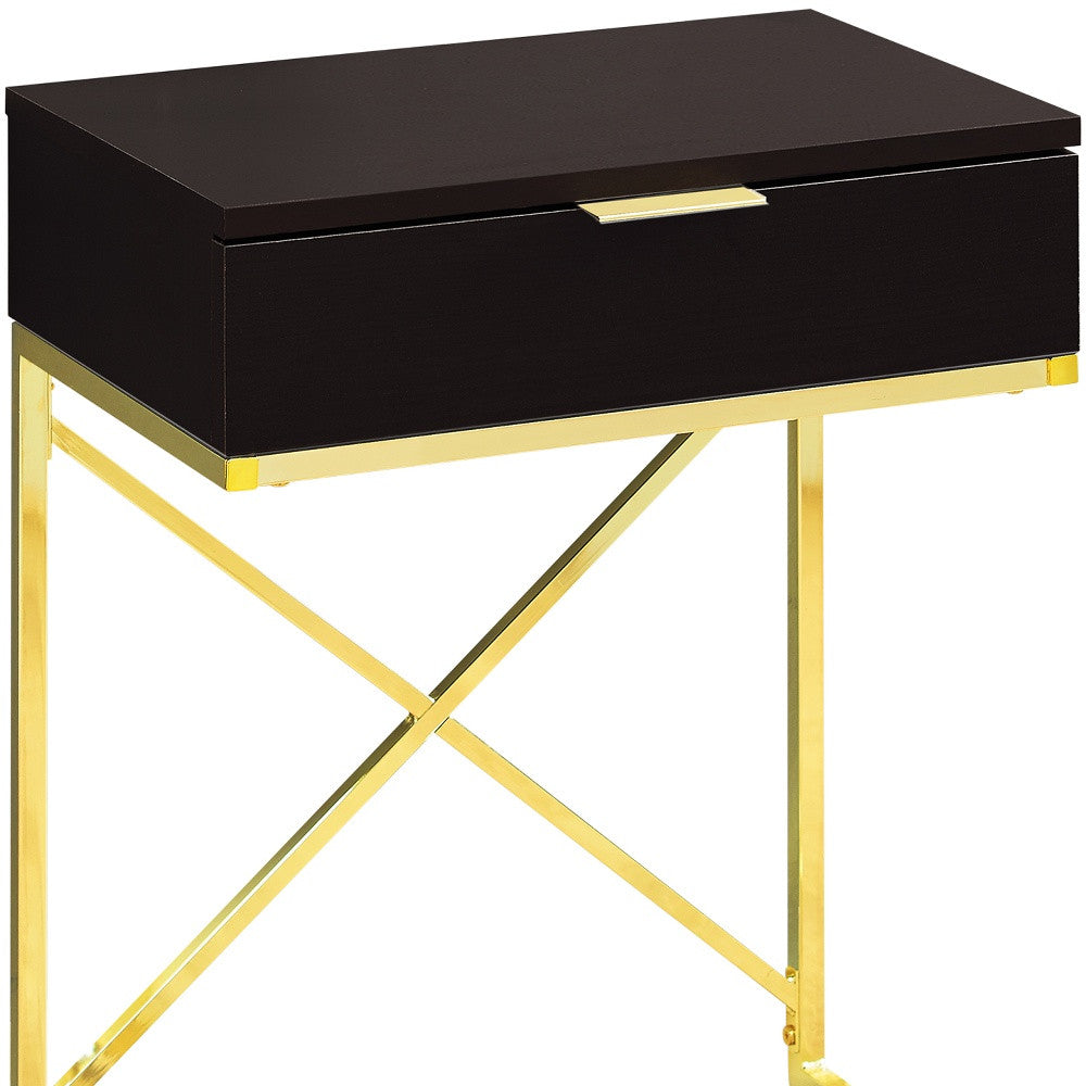24" Gold And Black Wood And Metal End Table With Drawer-End-Side Tables-DECOROLALA