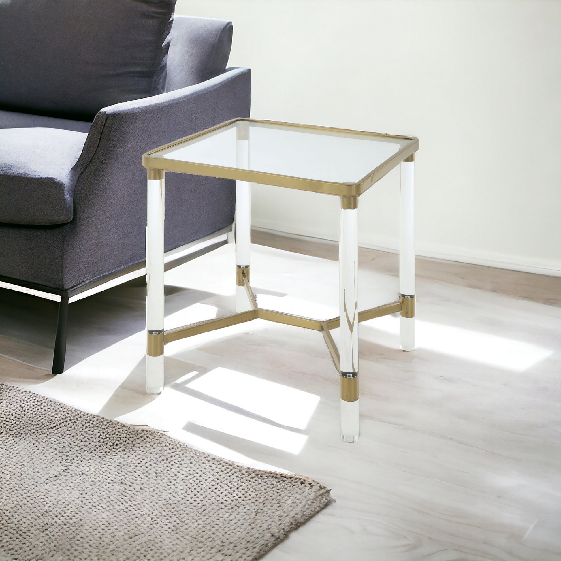24" Gold And Clear Glass End Table-End-Side Tables-DECOROLALA