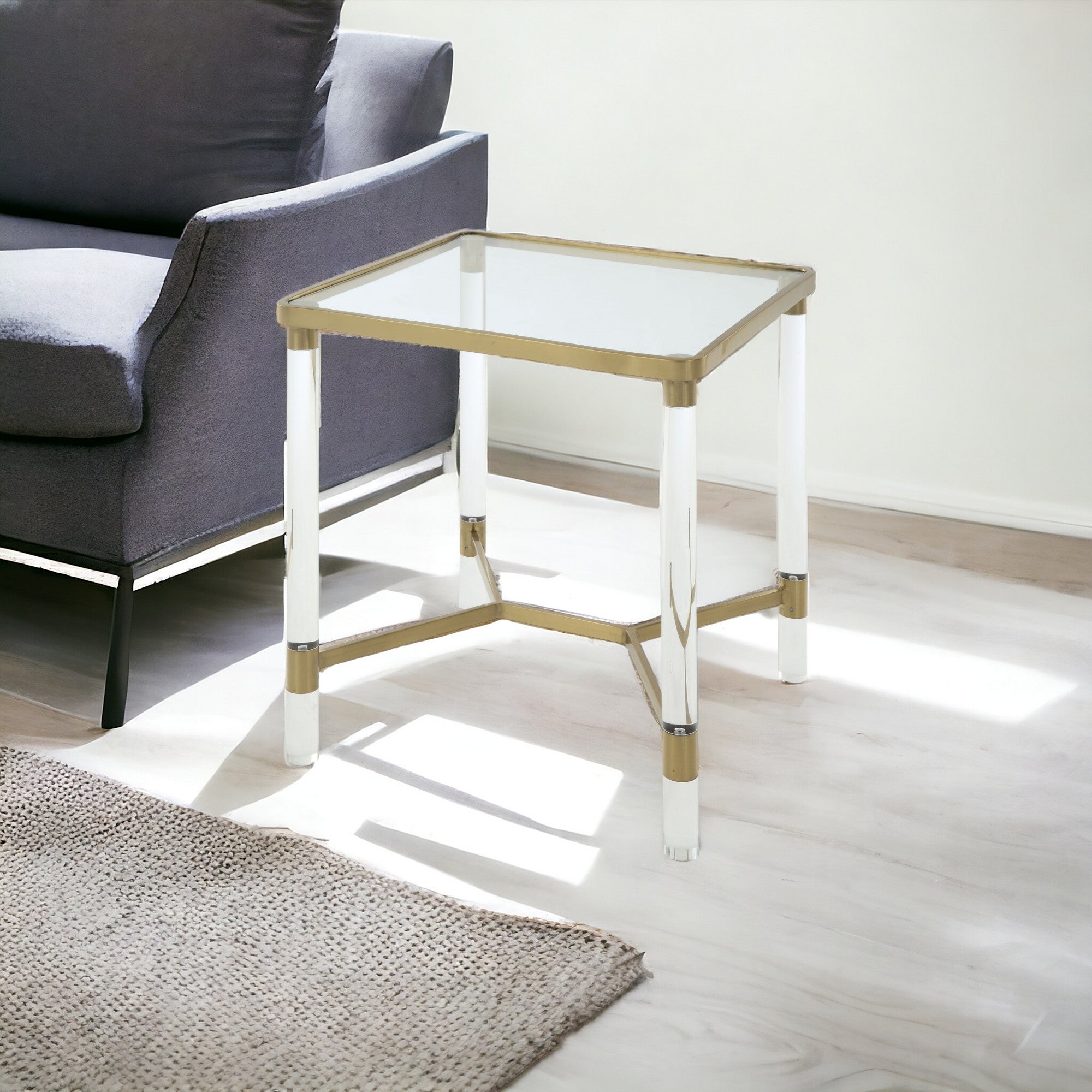 24" Gold And Clear Glass End Table-End-Side Tables-DECOROLALA