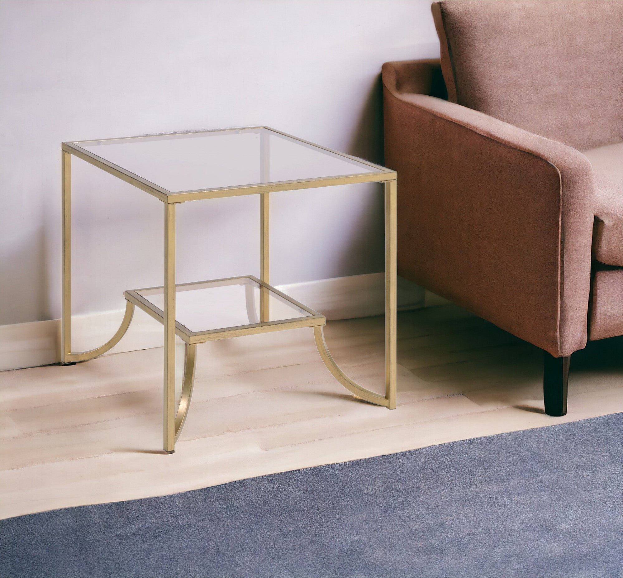 24" Gold And Clear Glass End Table-End-Side Tables-DECOROLALA