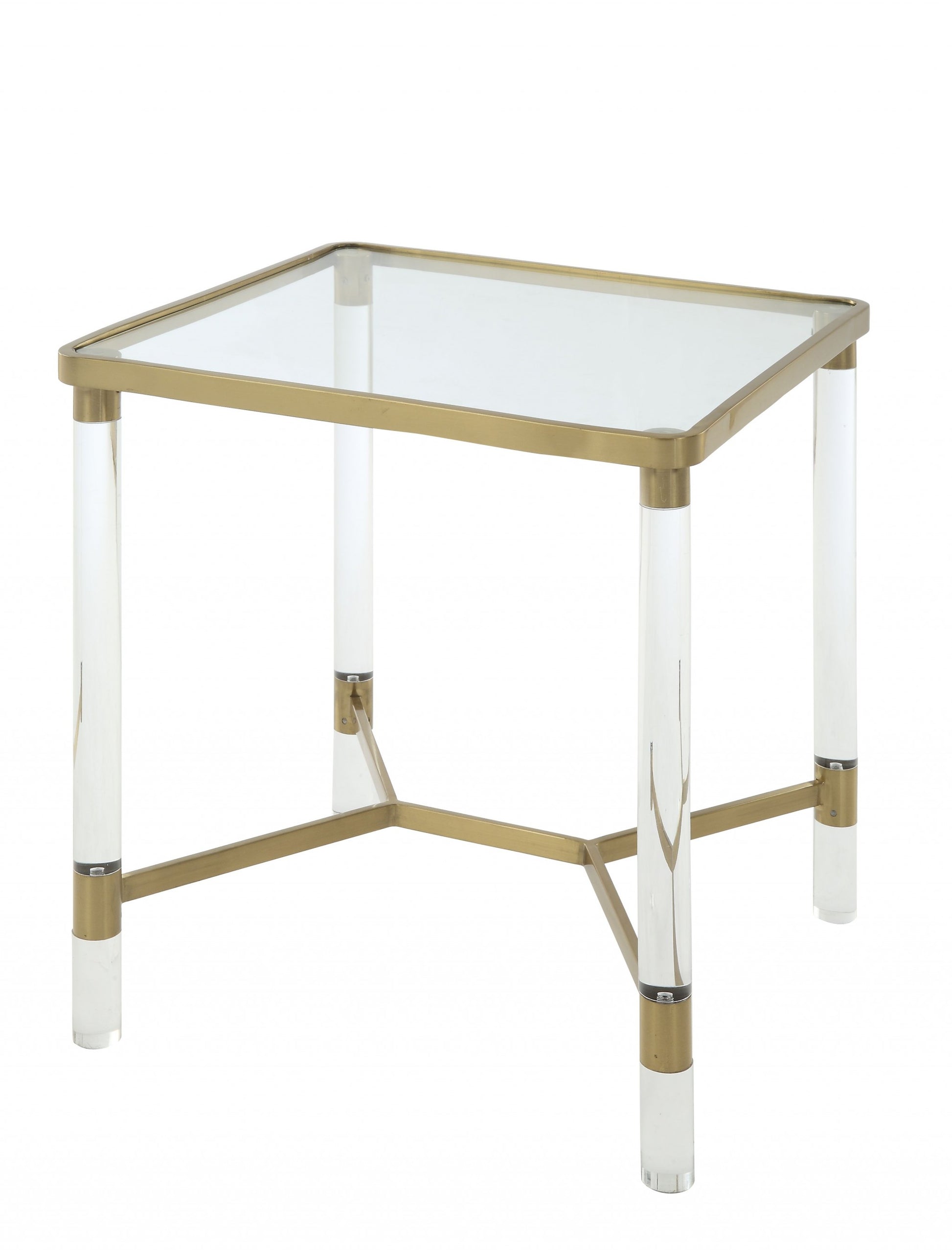 24" Gold And Clear Glass End Table-End-Side Tables-DECOROLALA