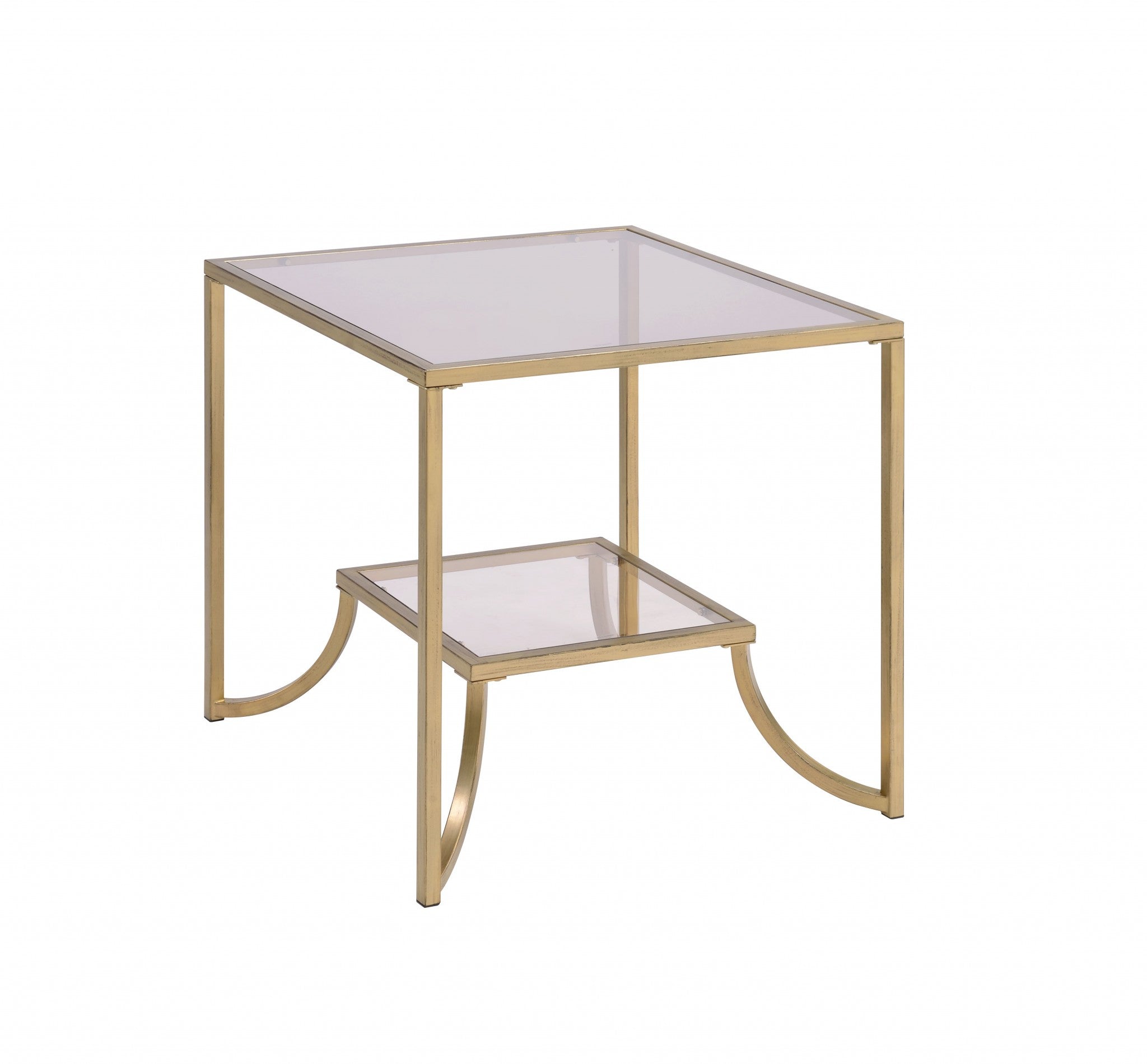 24" Gold And Clear Glass End Table-End-Side Tables-DECOROLALA
