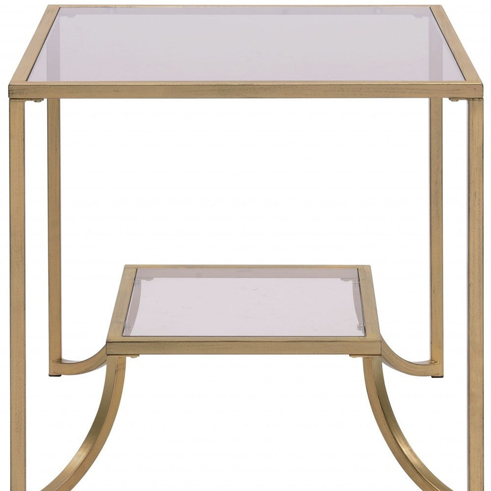 24" Gold And Clear Glass End Table-End-Side Tables-DECOROLALA