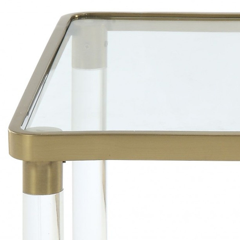 24" Gold And Clear Glass End Table-End-Side Tables-DECOROLALA