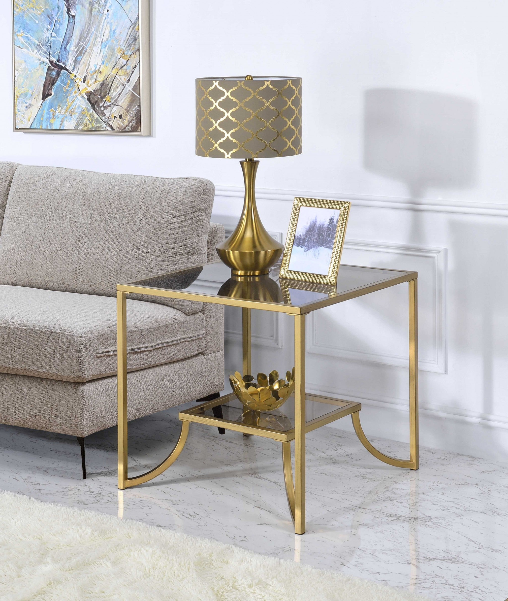 24" Gold And Clear Glass End Table-End-Side Tables-DECOROLALA