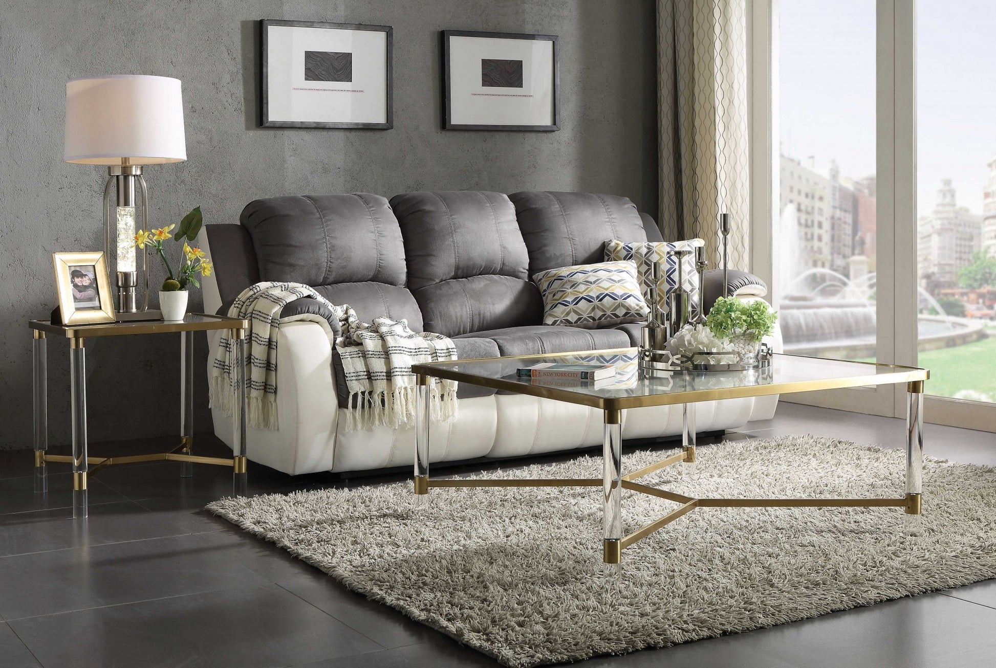 24" Gold And Clear Glass End Table-End-Side Tables-DECOROLALA