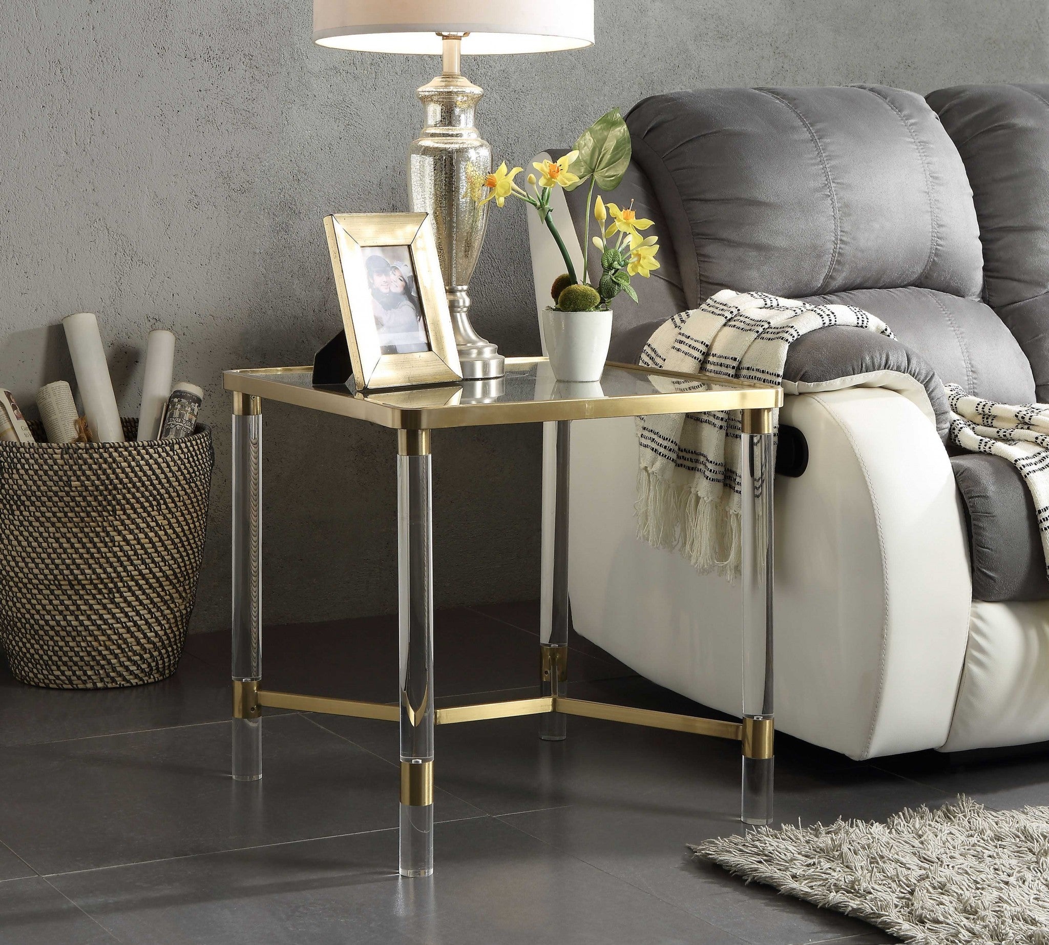 24" Gold And Clear Glass End Table-End-Side Tables-DECOROLALA