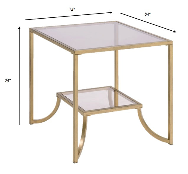 24" Gold And Clear Glass End Table-End-Side Tables-DECOROLALA