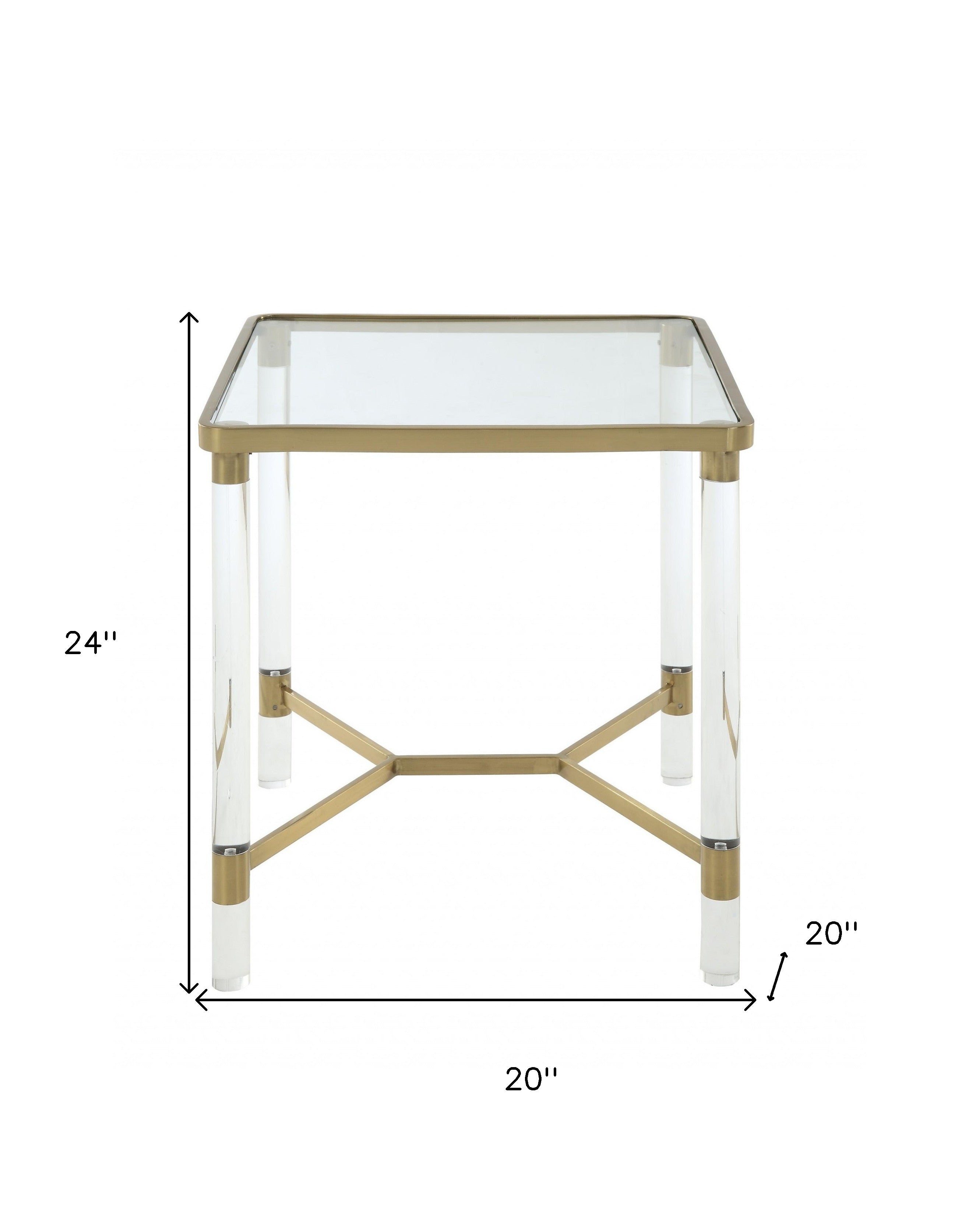 24" Gold And Clear Glass End Table-End-Side Tables-DECOROLALA