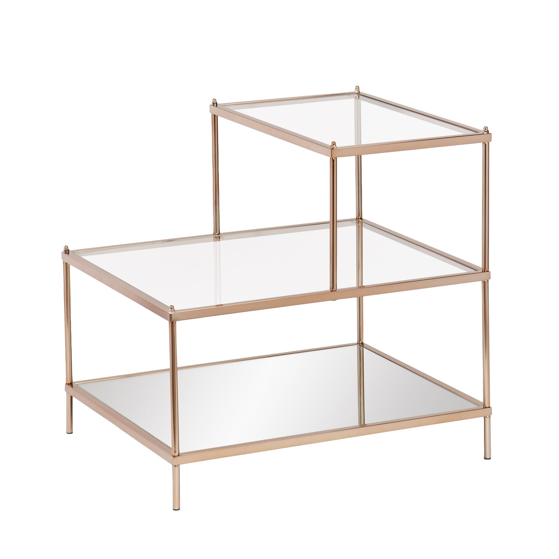 24" Gold And Clear Glass Tiered Rectangular End Table-End-Side Tables-DECOROLALA