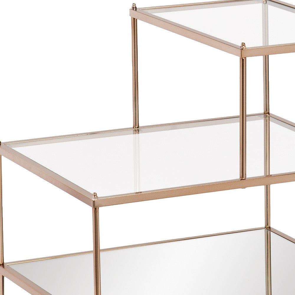 24" Gold And Clear Glass Tiered Rectangular End Table-End-Side Tables-DECOROLALA