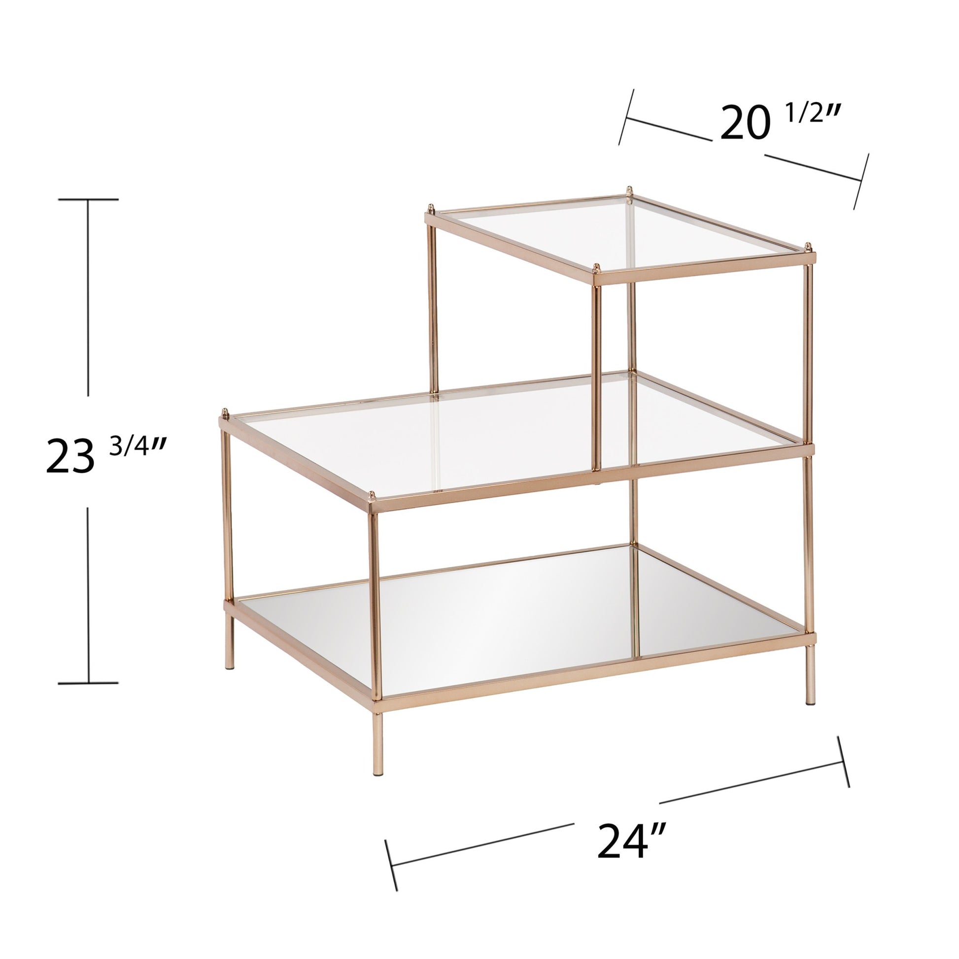 24" Gold And Clear Glass Tiered Rectangular End Table-End-Side Tables-DECOROLALA