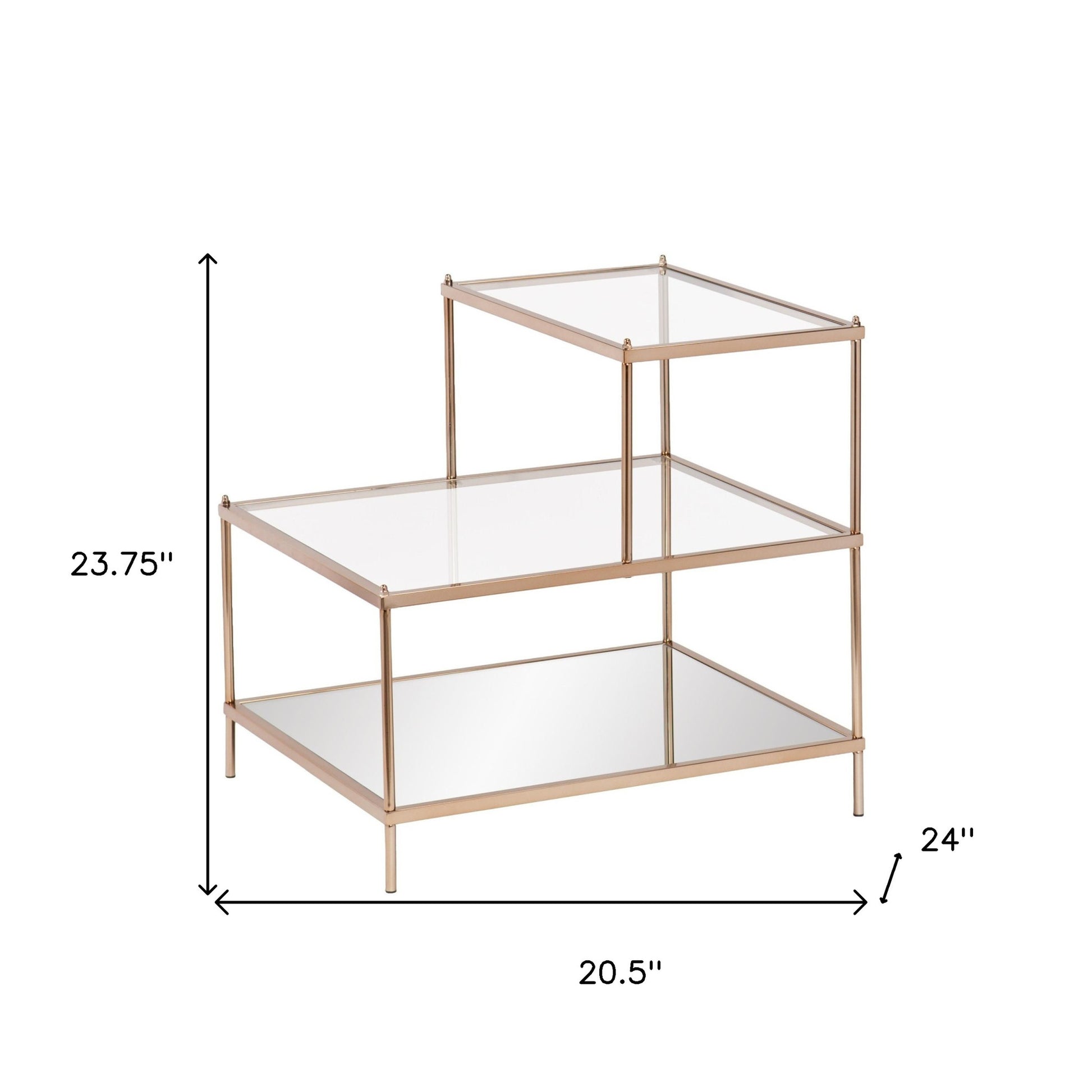 24" Gold And Clear Glass Tiered Rectangular End Table-End-Side Tables-DECOROLALA