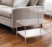 24" Gold And Clear Glass Tiered Rectangular End Table-End-Side Tables-DECOROLALA