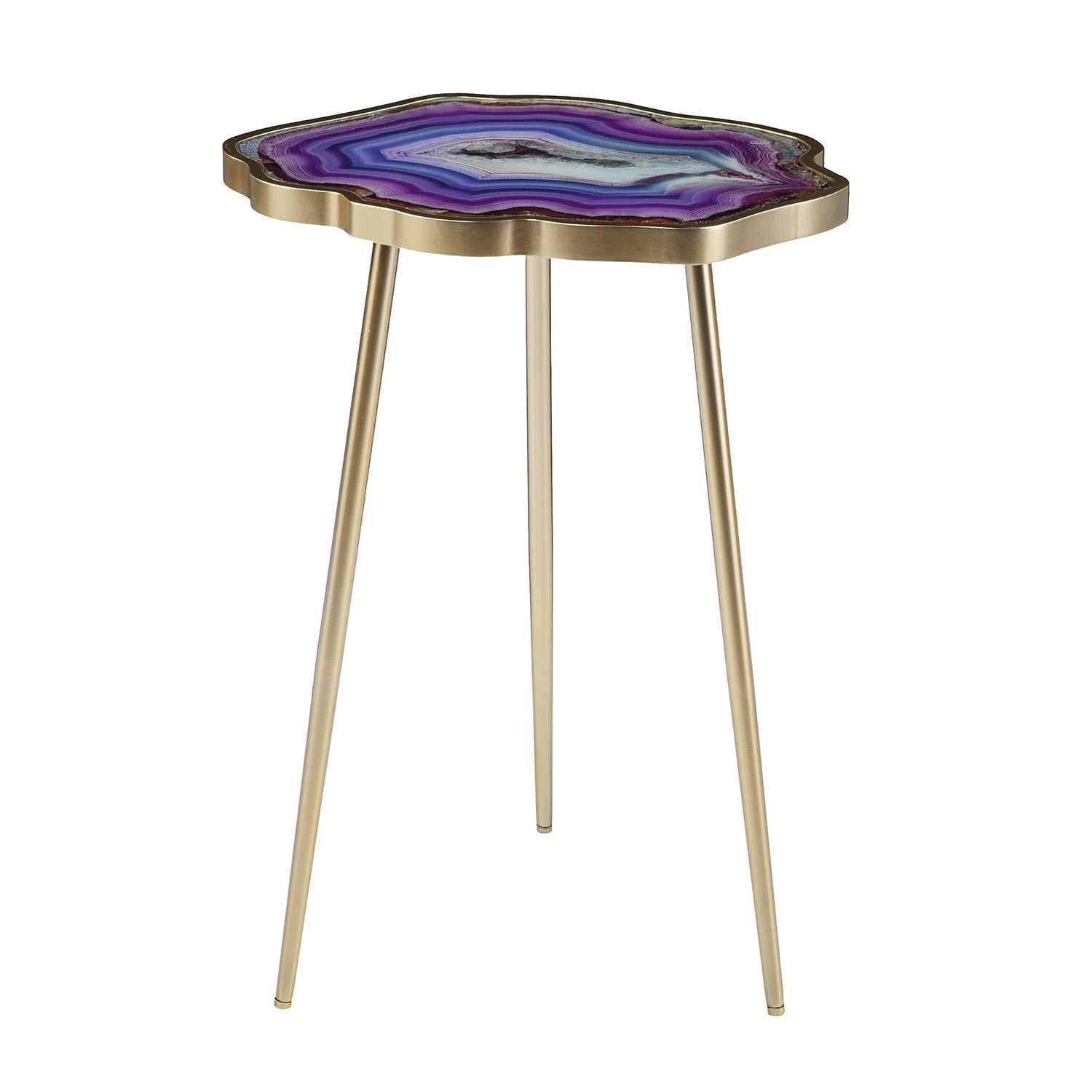 24" Gold And Shades Of Violet Faux Agate End Table-End-Side Tables-DECOROLALA