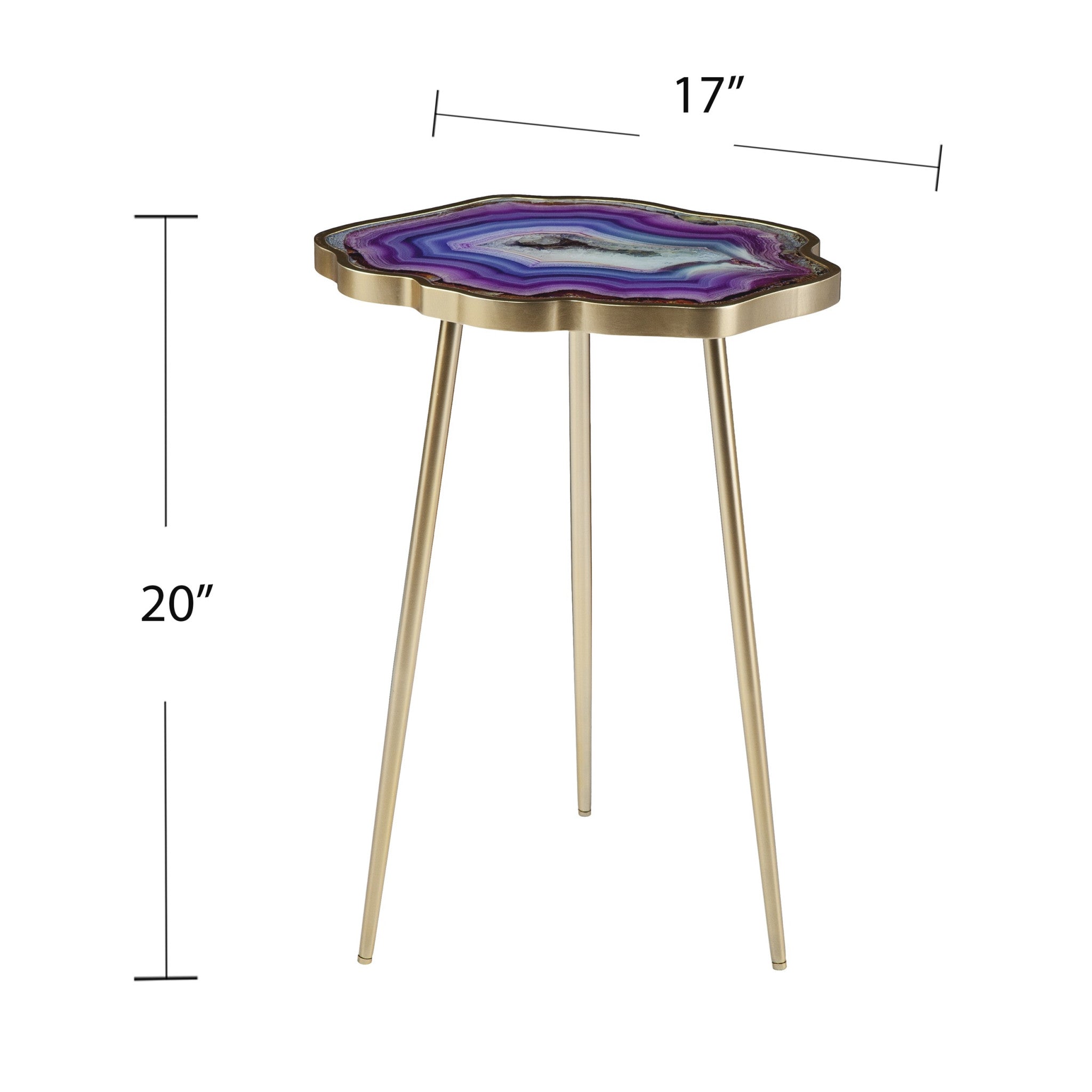 24" Gold And Shades Of Violet Faux Agate End Table-End-Side Tables-DECOROLALA