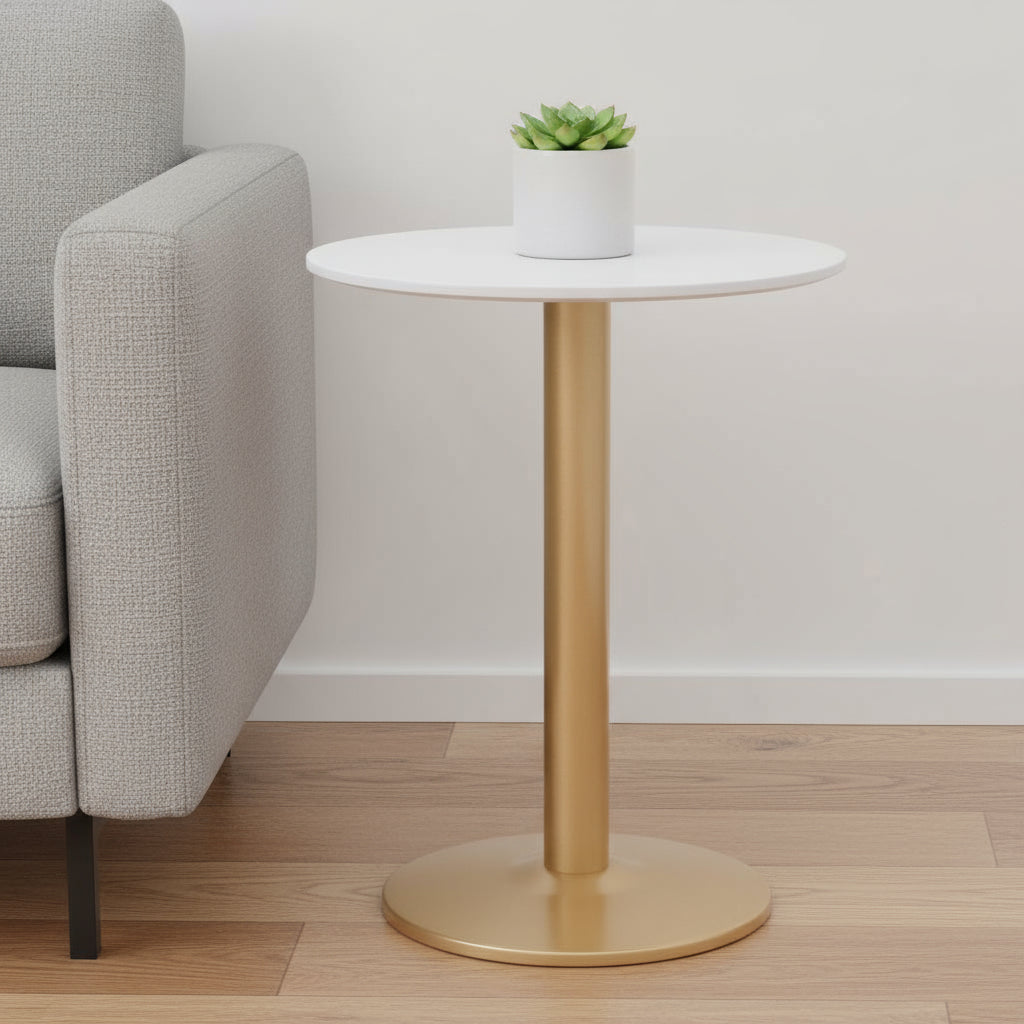 24" Gold And White Round End Table-End-Side Tables-DECOROLALA