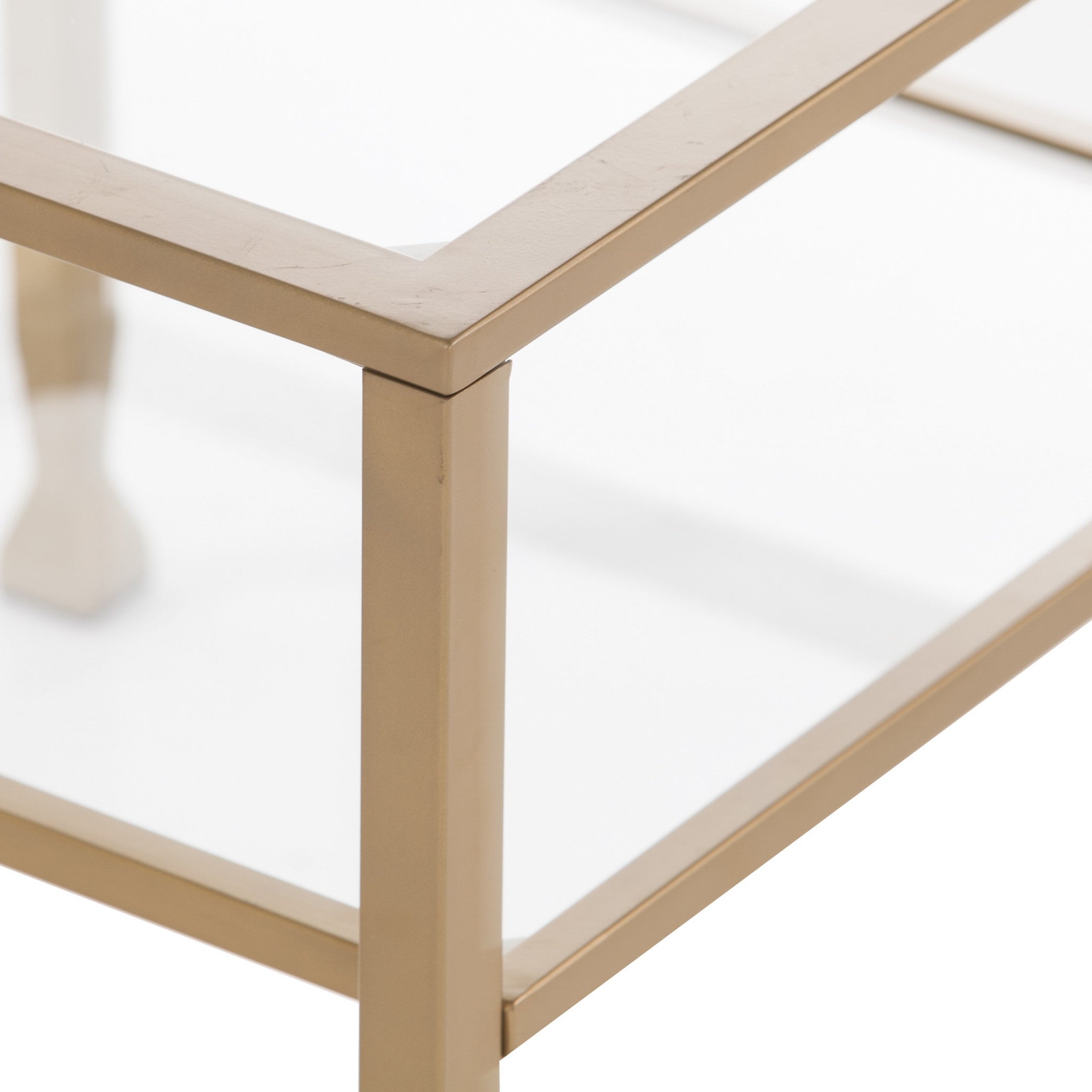 24" Gold Glass And Iron Rectangular End Table With Two Shelves-End-Side Tables-DECOROLALA