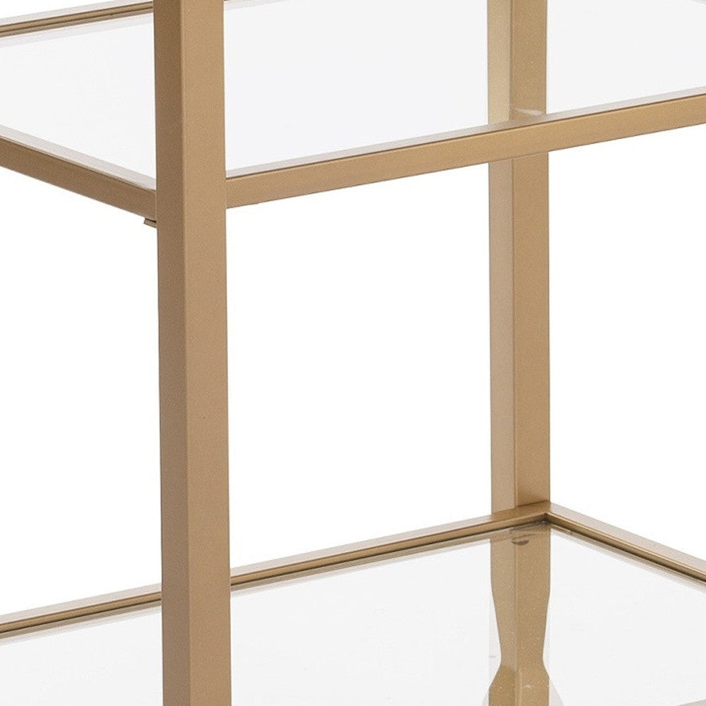 24" Gold Glass And Iron Rectangular End Table With Two Shelves-End-Side Tables-DECOROLALA