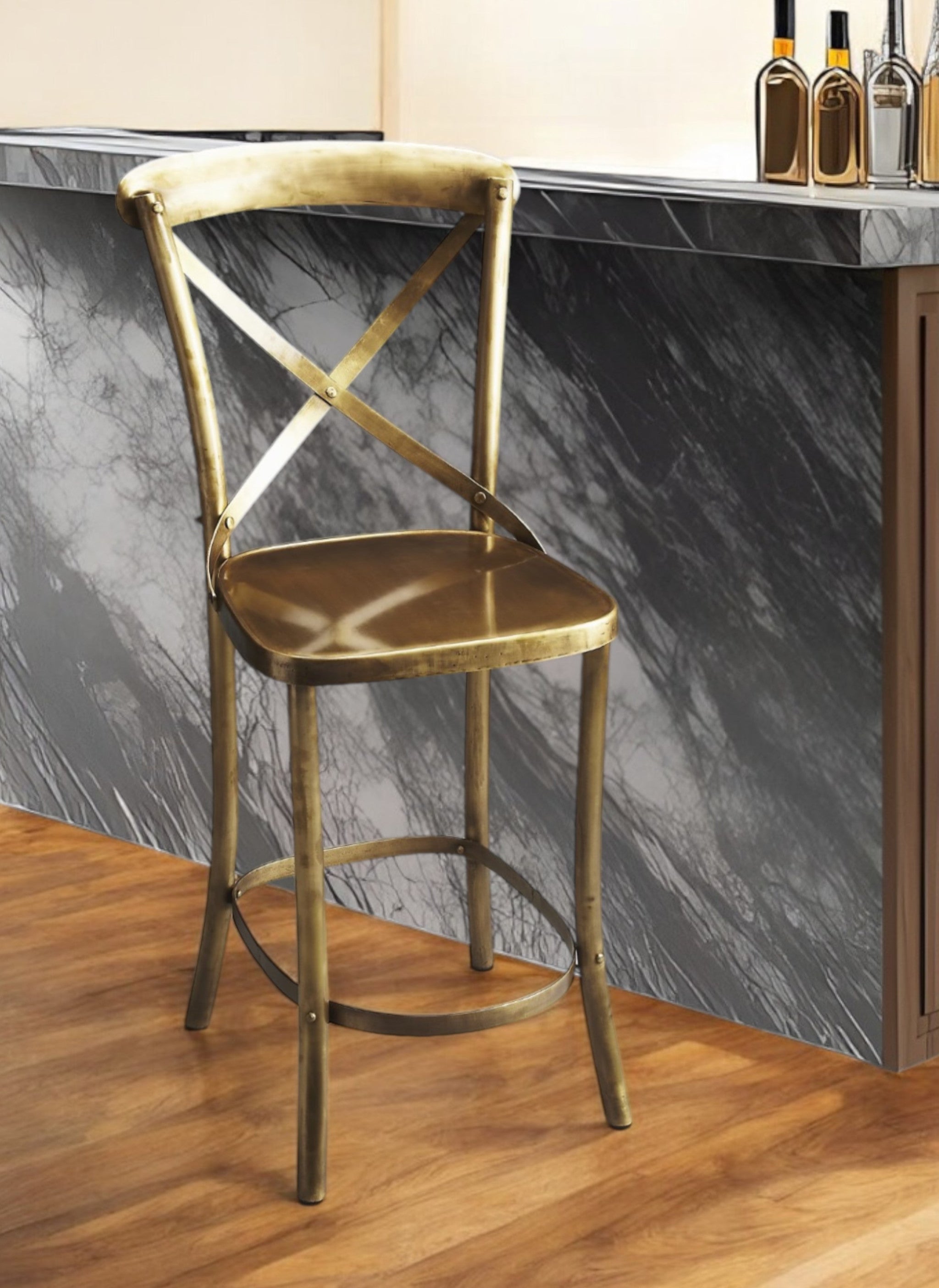 24" Gold Iron Bar Chair-Bar Chairs-DECOROLALA