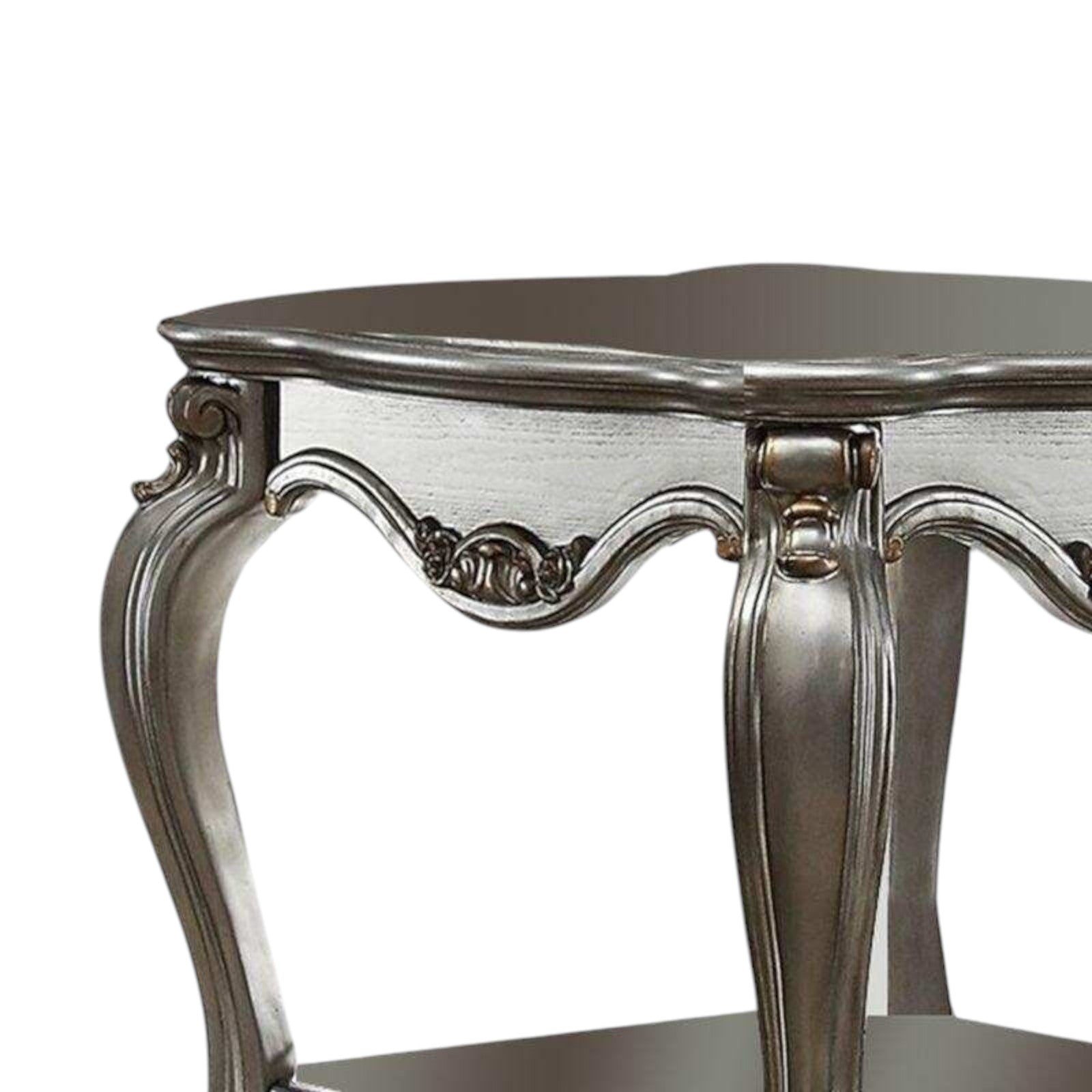 24" Gray Solid Wood End Table With Shelf-End-Side Tables-DECOROLALA