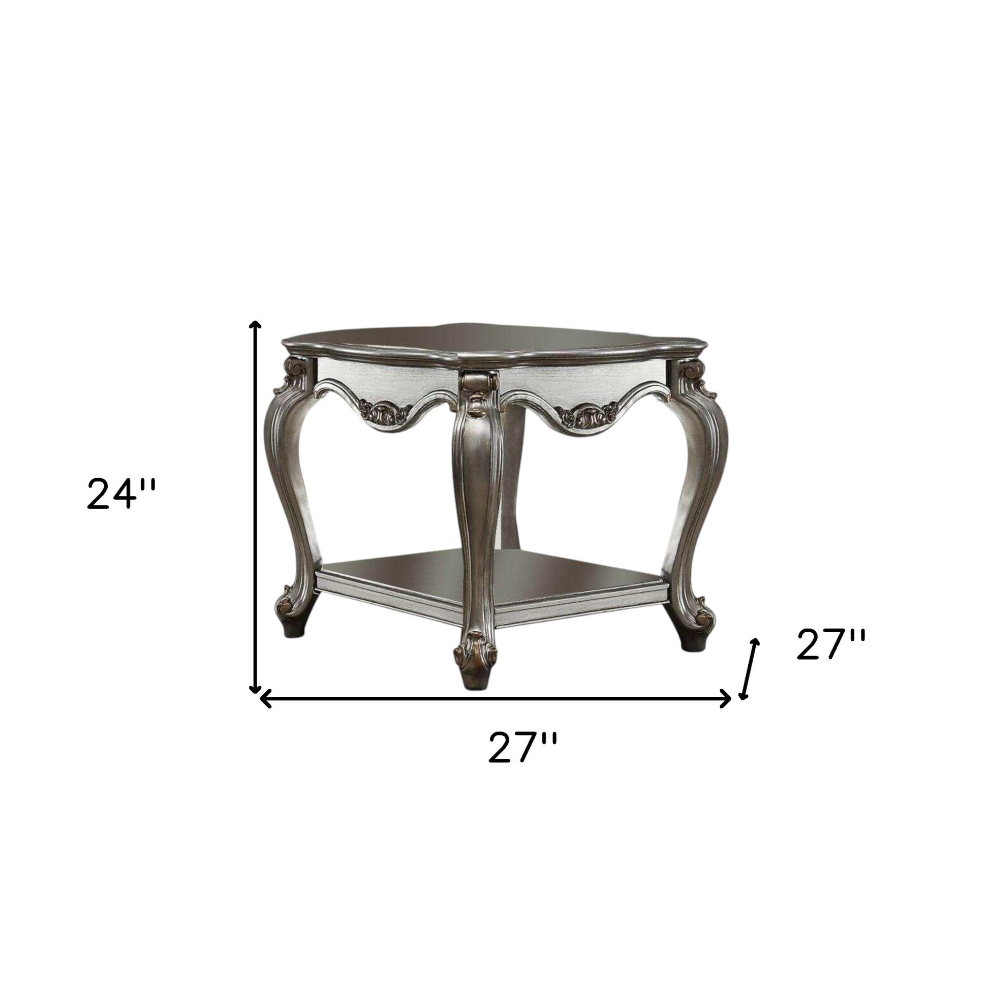 24" Gray Solid Wood End Table With Shelf-End-Side Tables-DECOROLALA