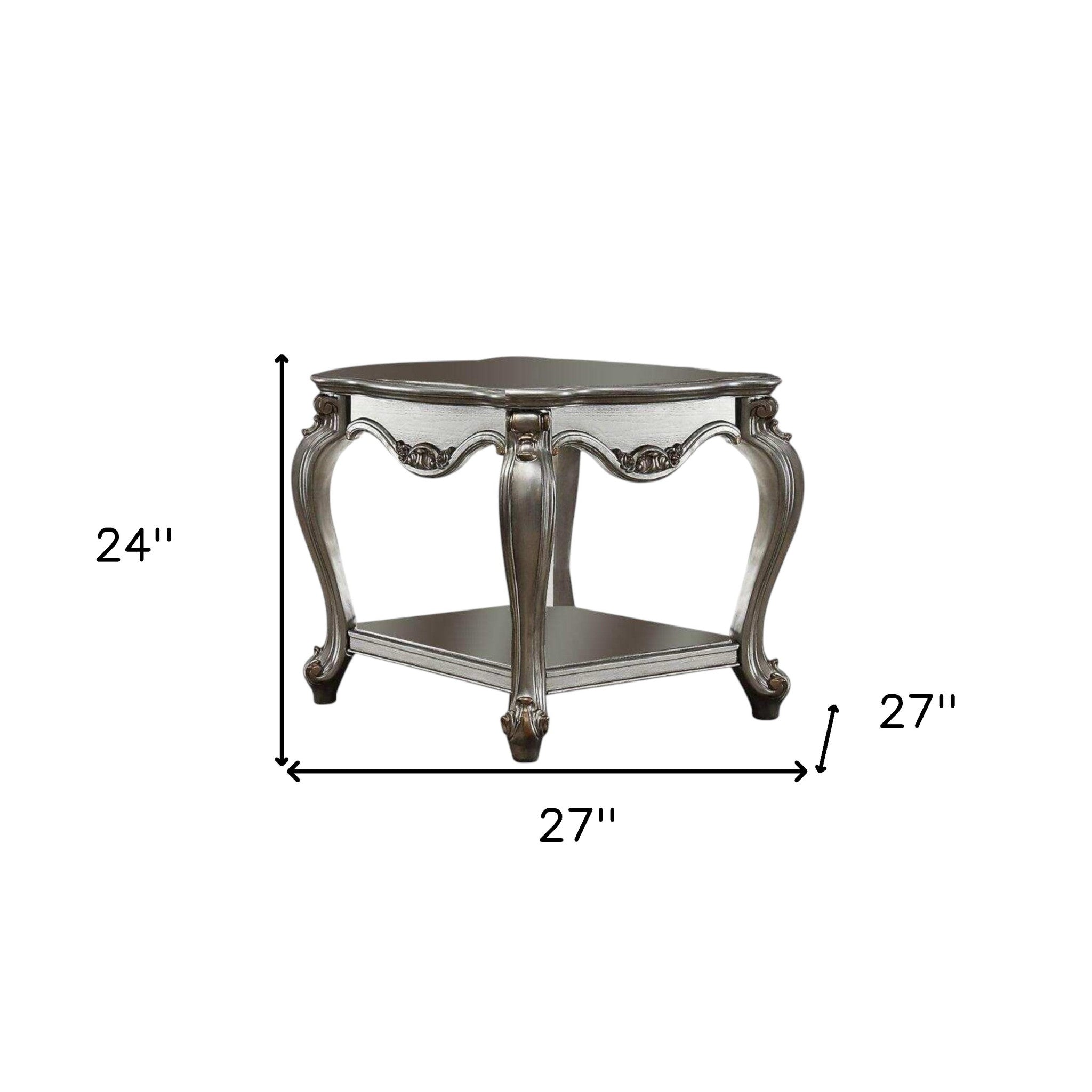 24" Gray Solid Wood End Table With Shelf-End-Side Tables-DECOROLALA