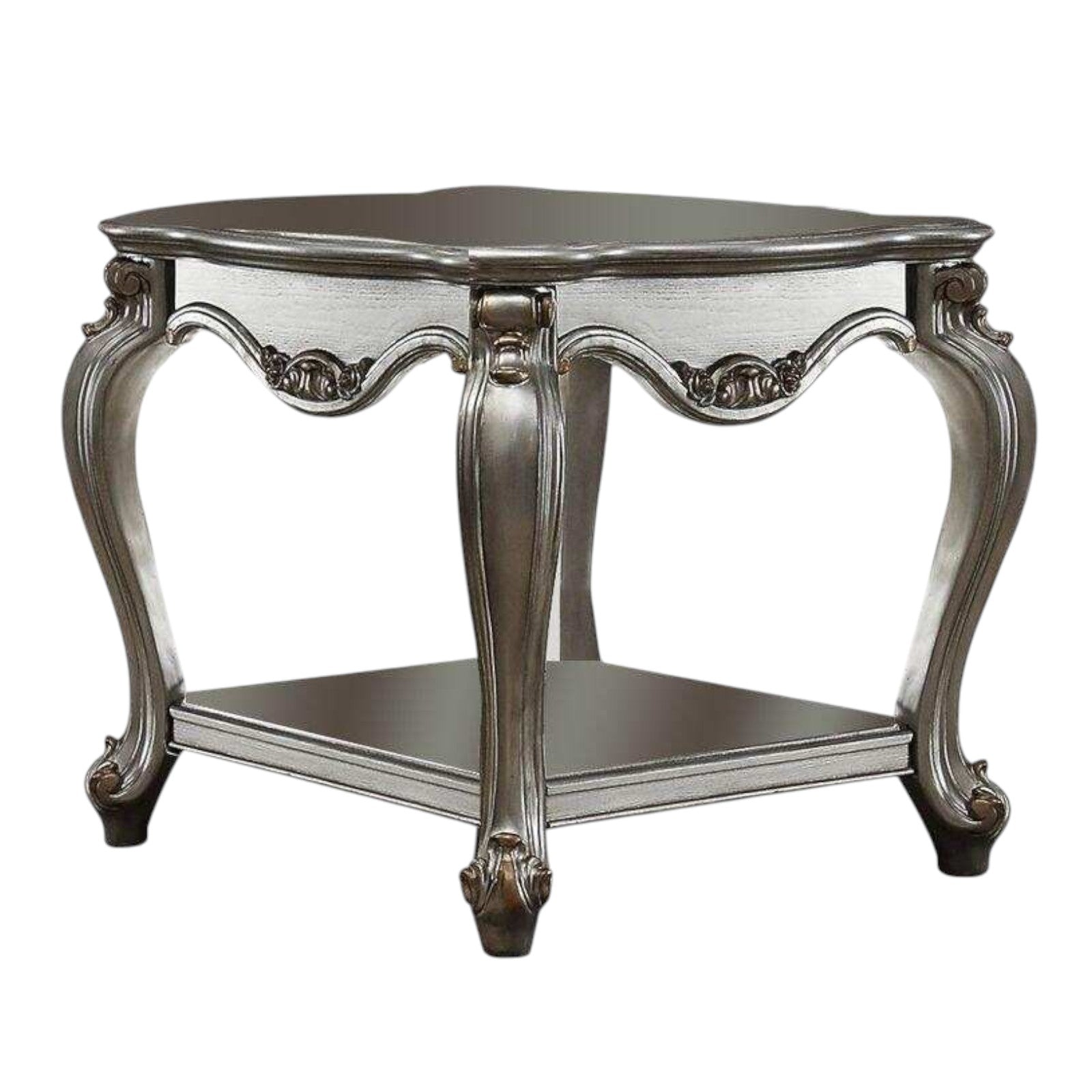 24" Gray Solid Wood End Table With Shelf-End-Side Tables-DECOROLALA