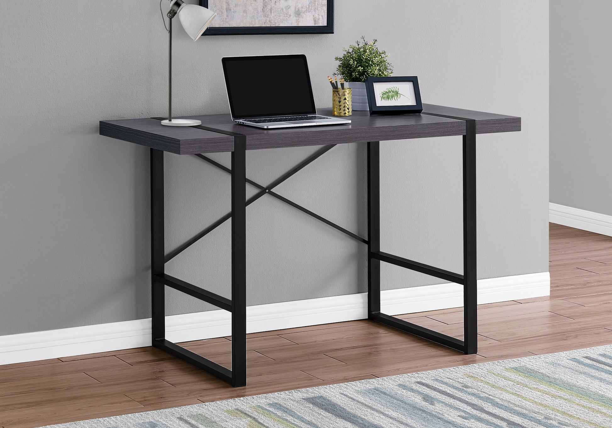 24" Gray and Black Computer Desk-Desks-DECOROLALA