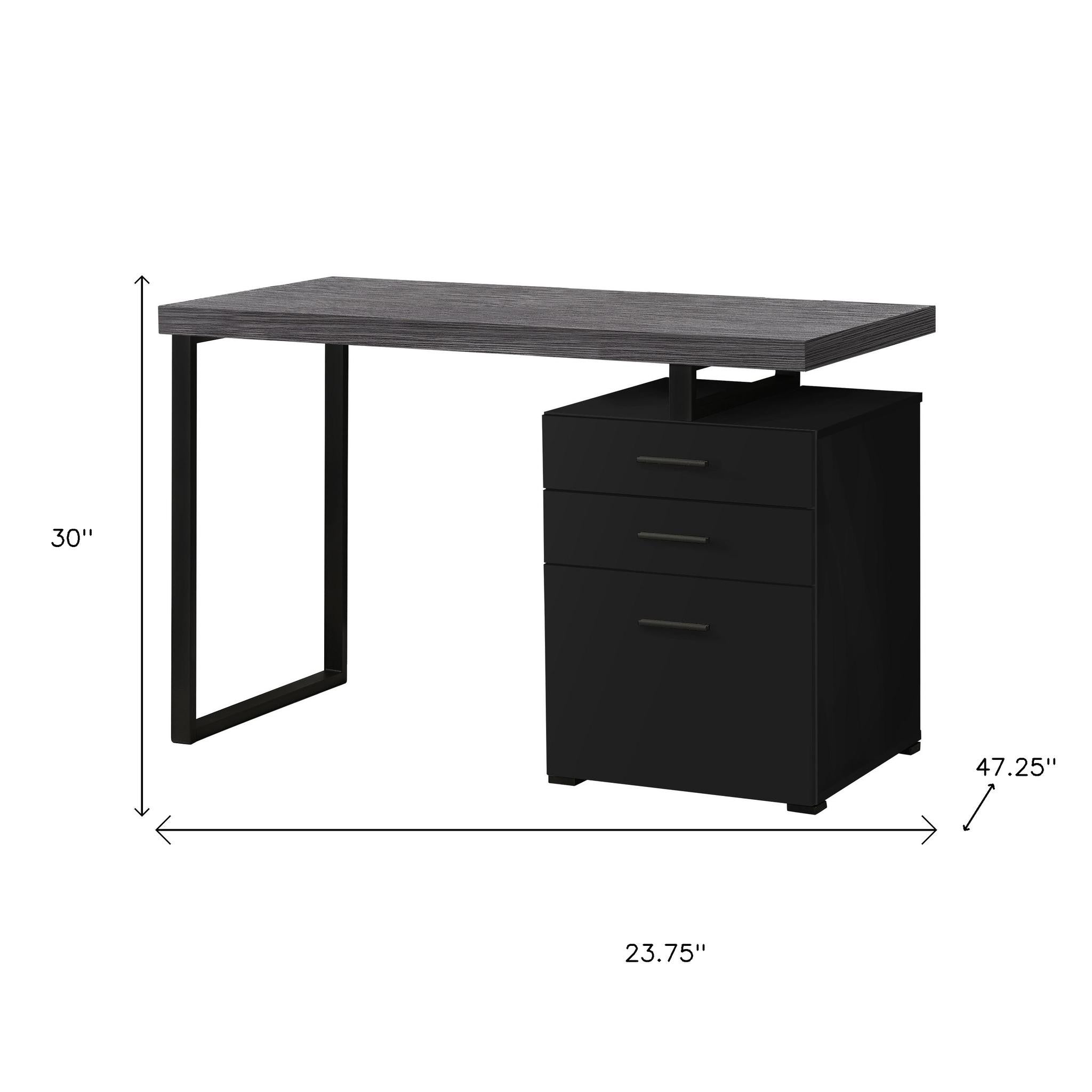 24" Gray and Black Computer Desk With Three Drawers-Desks-DECOROLALA