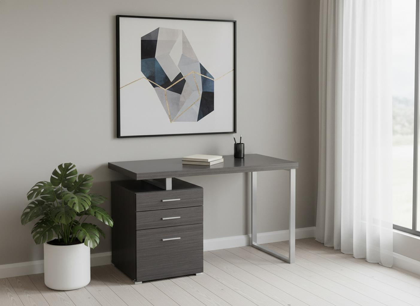 24" Gray and Black Computer Desk With Three Drawers-Desks-DECOROLALA