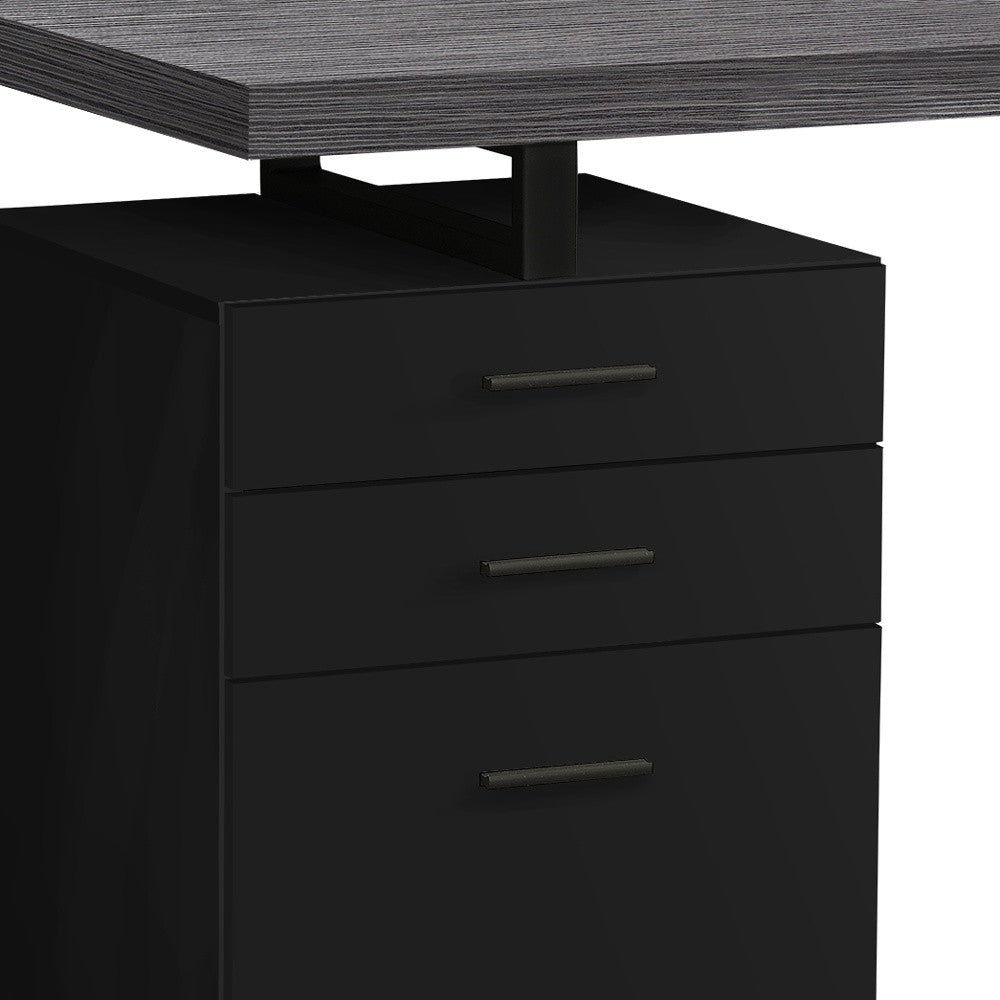24" Gray and Black Computer Desk With Three Drawers-Desks-DECOROLALA