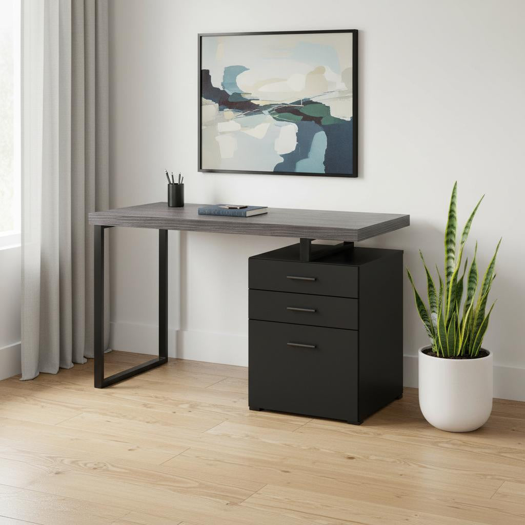 24" Gray and Black Computer Desk With Three Drawers-Desks-DECOROLALA