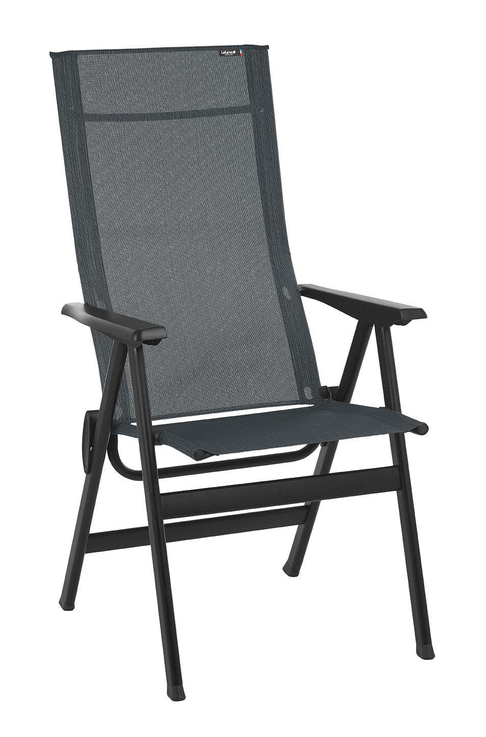 24" Gray and Black Steel Outdoor Arm Chair-Outdoor Chairs-DECOROLALA