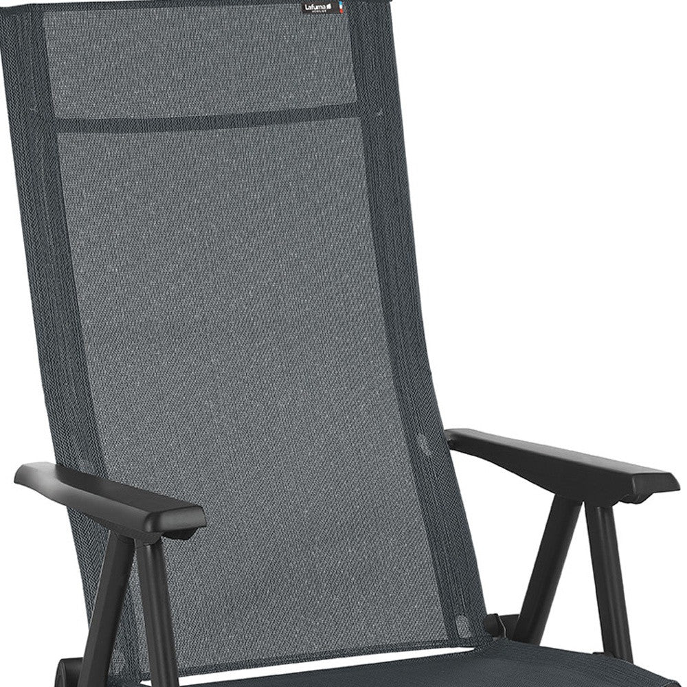 24" Gray and Black Steel Outdoor Arm Chair-Outdoor Chairs-DECOROLALA