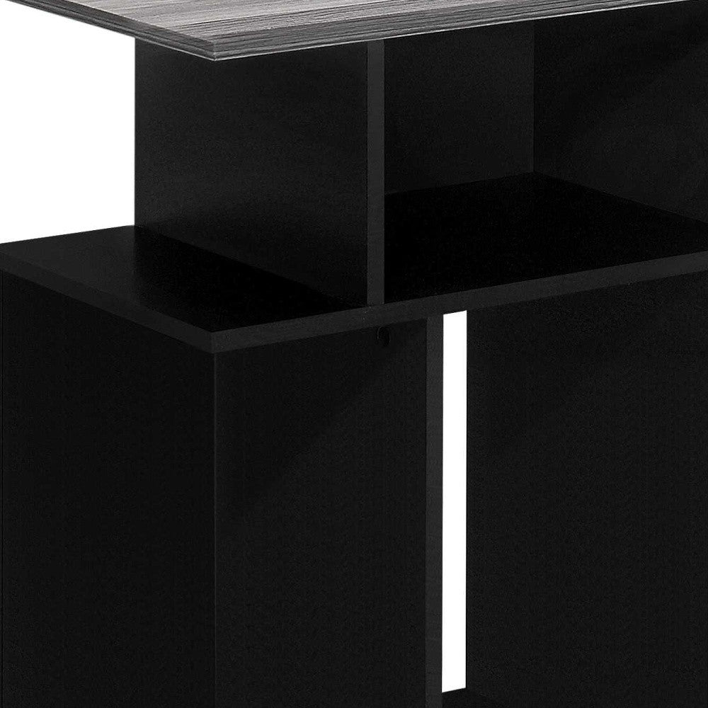 24" Gray and Black Wood Floor Shelf End Table With 6-End-Side Tables-DECOROLALA