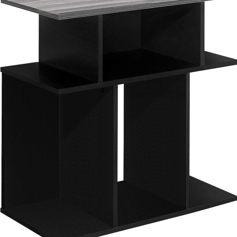 24" Gray and Black Wood Floor Shelf End Table With 6-End-Side Tables-DECOROLALA