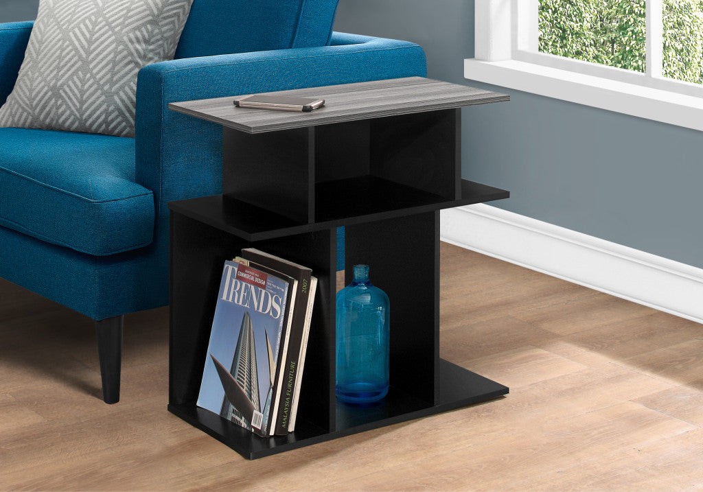 24" Gray and Black Wood Floor Shelf End Table With 6-End-Side Tables-DECOROLALA