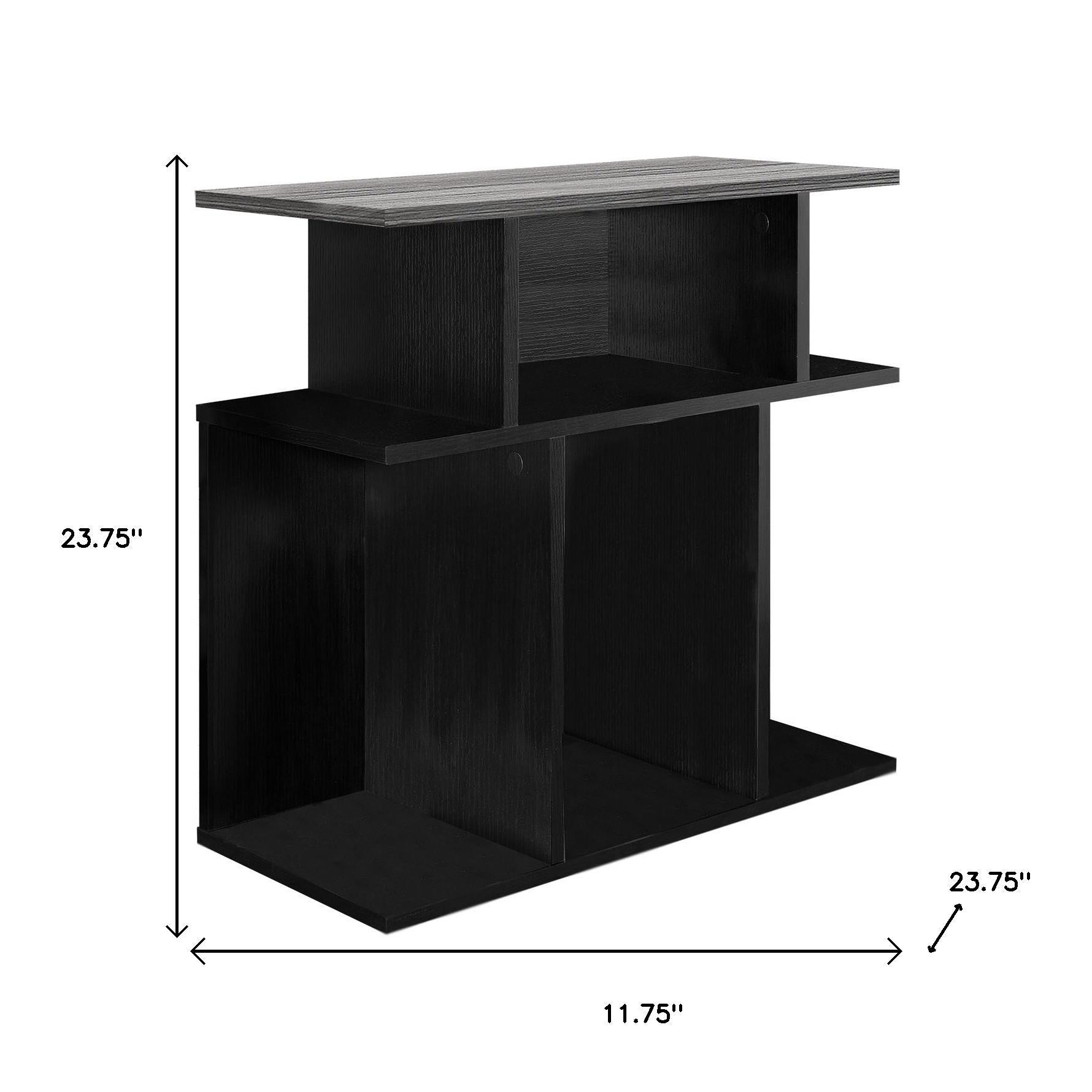 24" Gray and Black Wood Floor Shelf End Table With 6-End-Side Tables-DECOROLALA