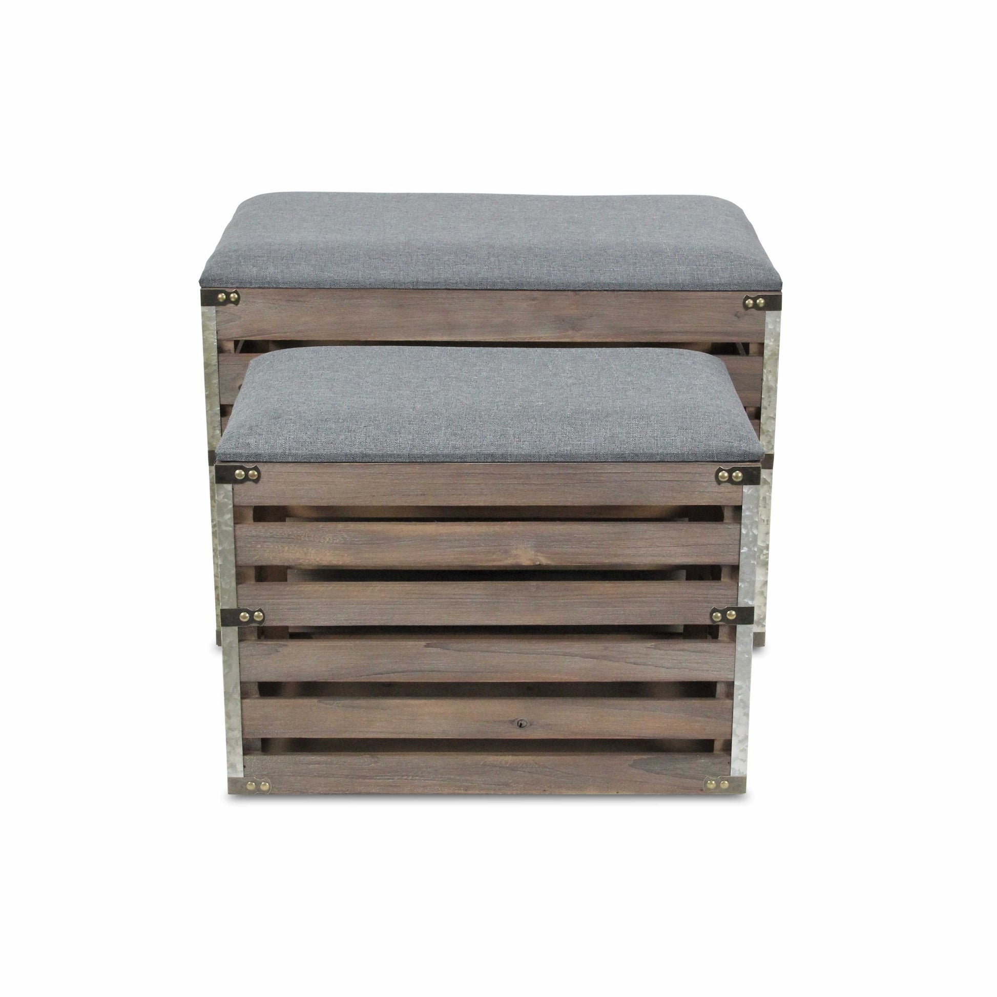 24" Gray and Brown Linen Upholstered Storage Bench with Flip Top-Benches-DECOROLALA
