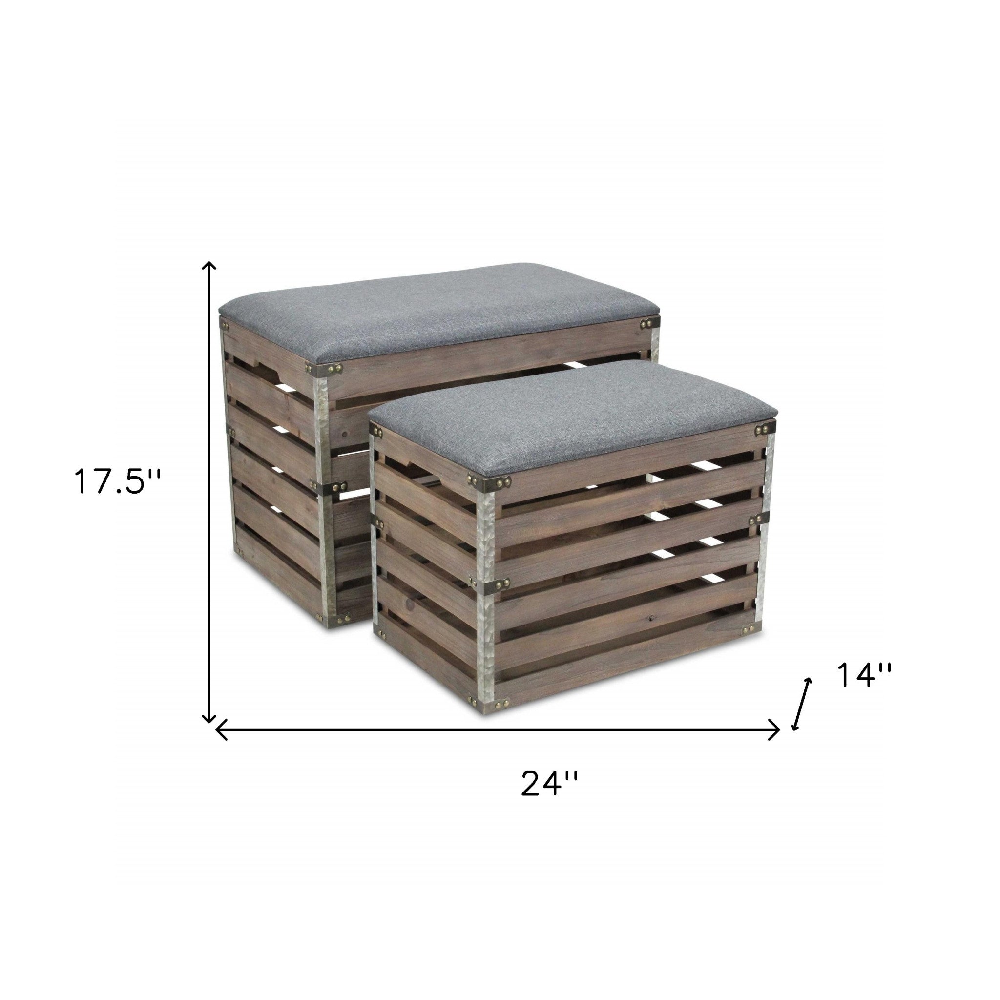 24" Gray and Brown Linen Upholstered Storage Bench with Flip Top-Benches-DECOROLALA