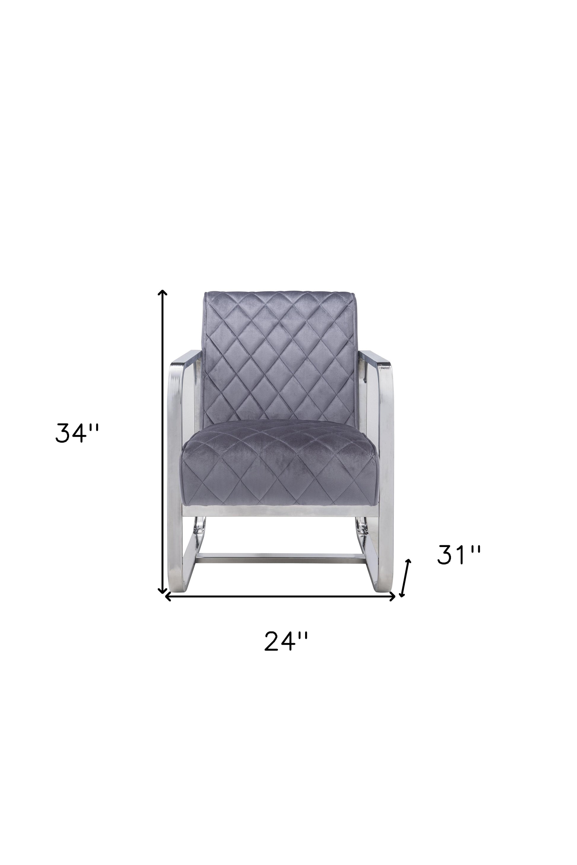 24" Gray and Silver Fabric Arm Chair-Accent Chairs-DECOROLALA