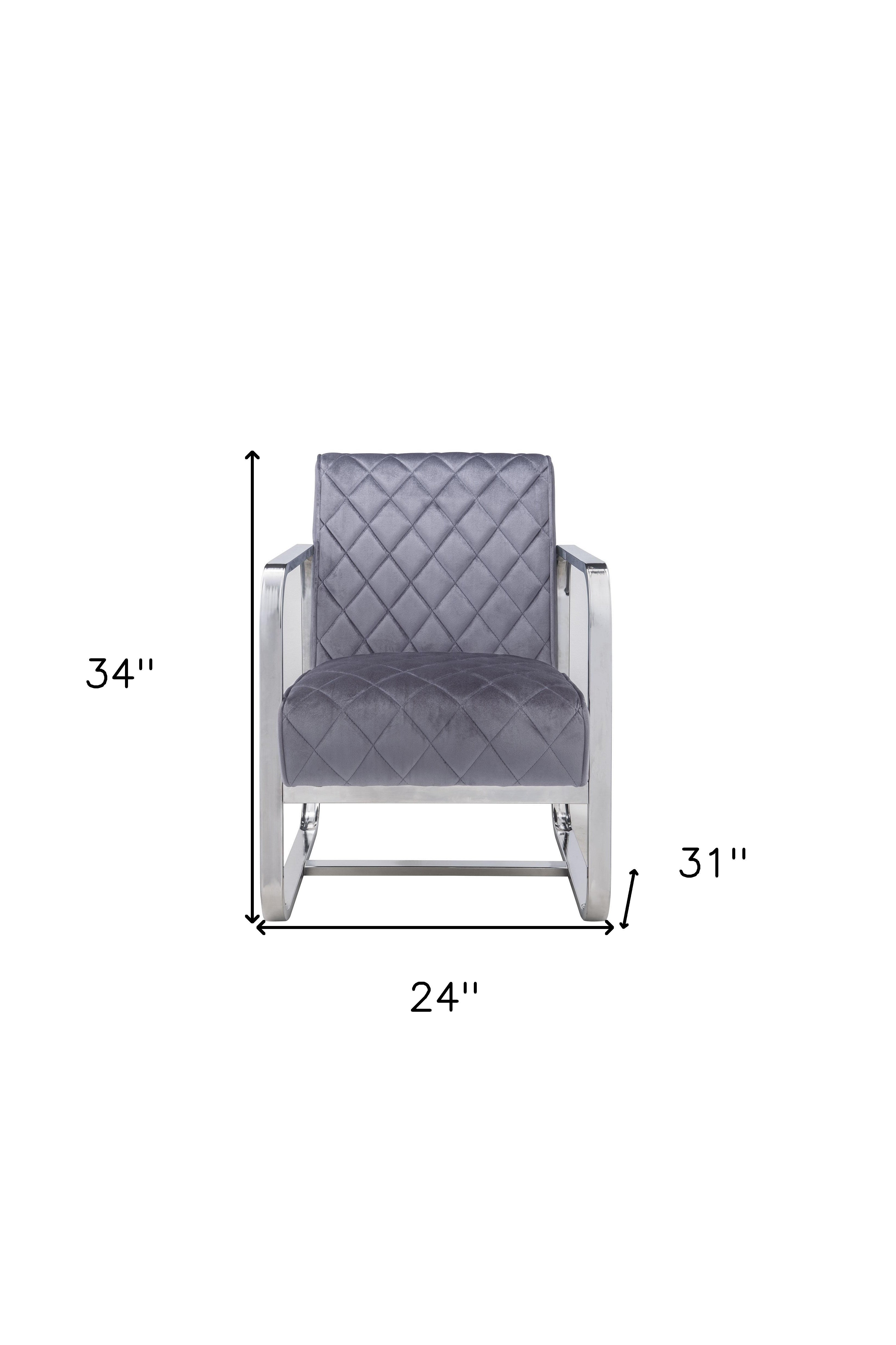 24" Gray and Silver Fabric Arm Chair-Accent Chairs-DECOROLALA