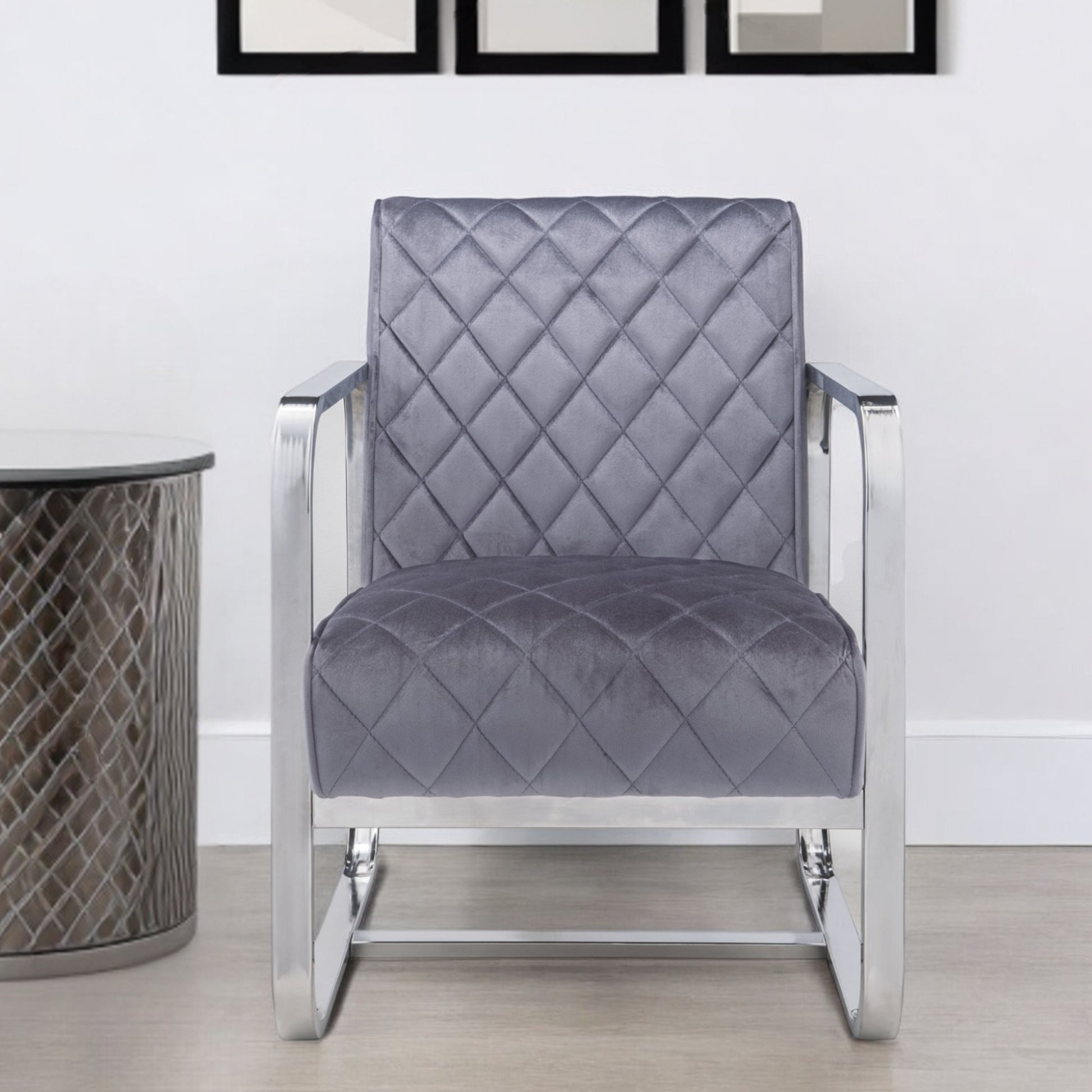24" Gray and Silver Fabric Arm Chair-Accent Chairs-DECOROLALA