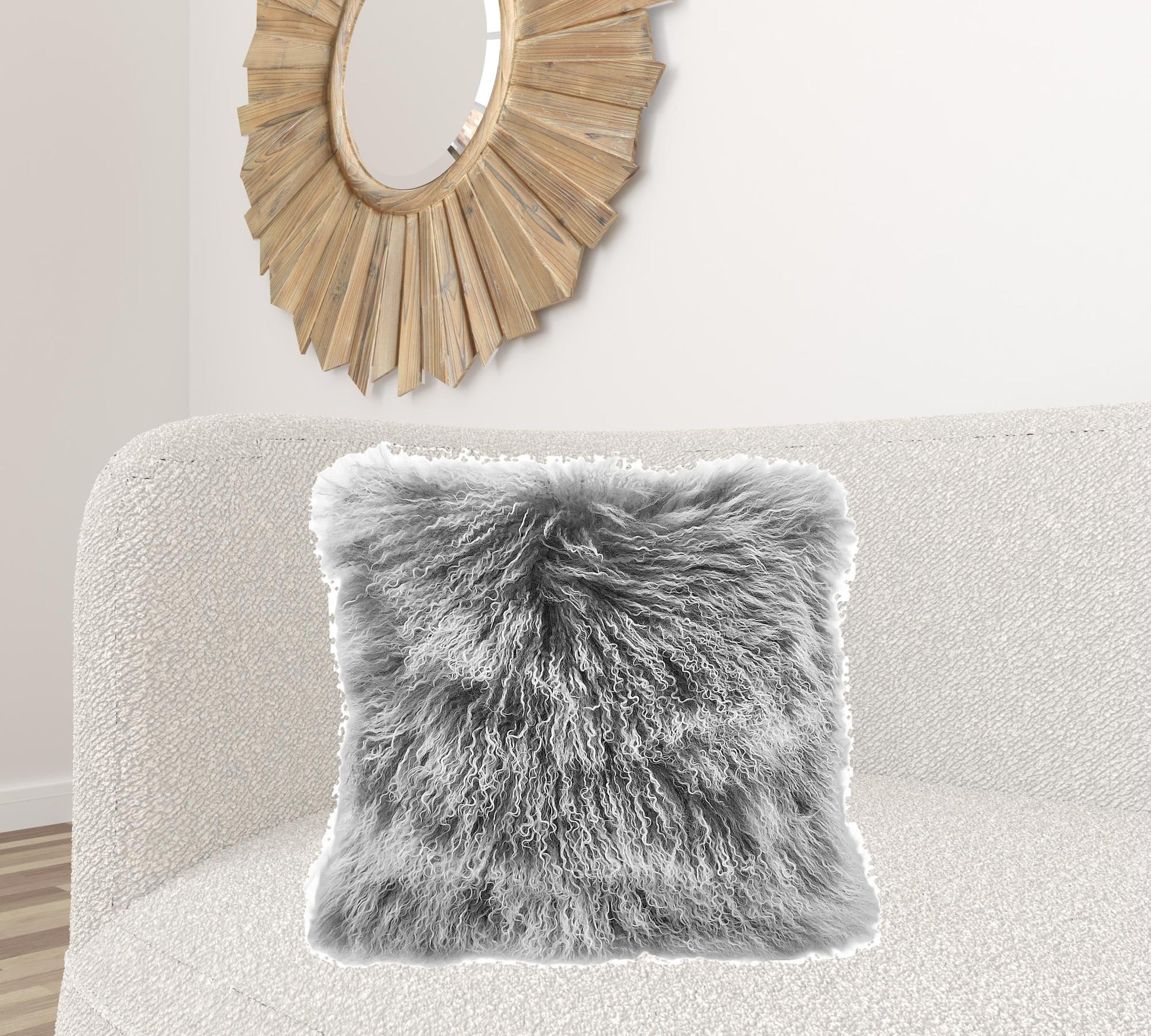 24" Grey Genuine Tibetan Lamb Fur Pillow With Microsuede Backing-Accent Throw Pillows-DECOROLALA