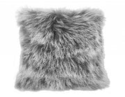 24" Grey Genuine Tibetan Lamb Fur Pillow With Microsuede Backing-Accent Throw Pillows-DECOROLALA