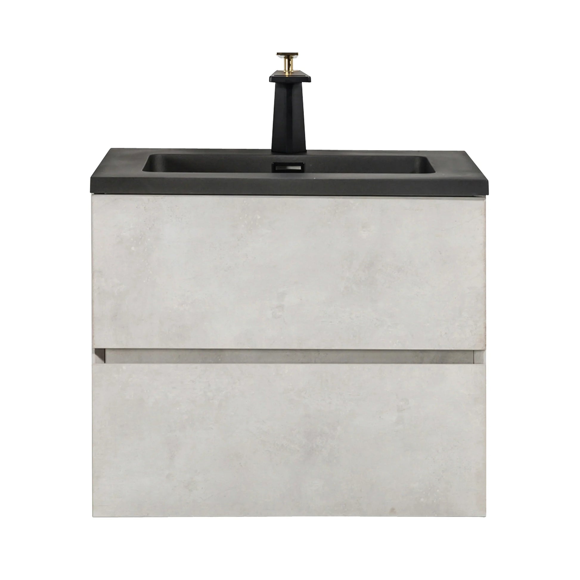 24" Grey Wall Mount Bathroom Vanity with Black Engineered Quartz Countertop-Migration_Bathroom Vanities-DECOROLALA