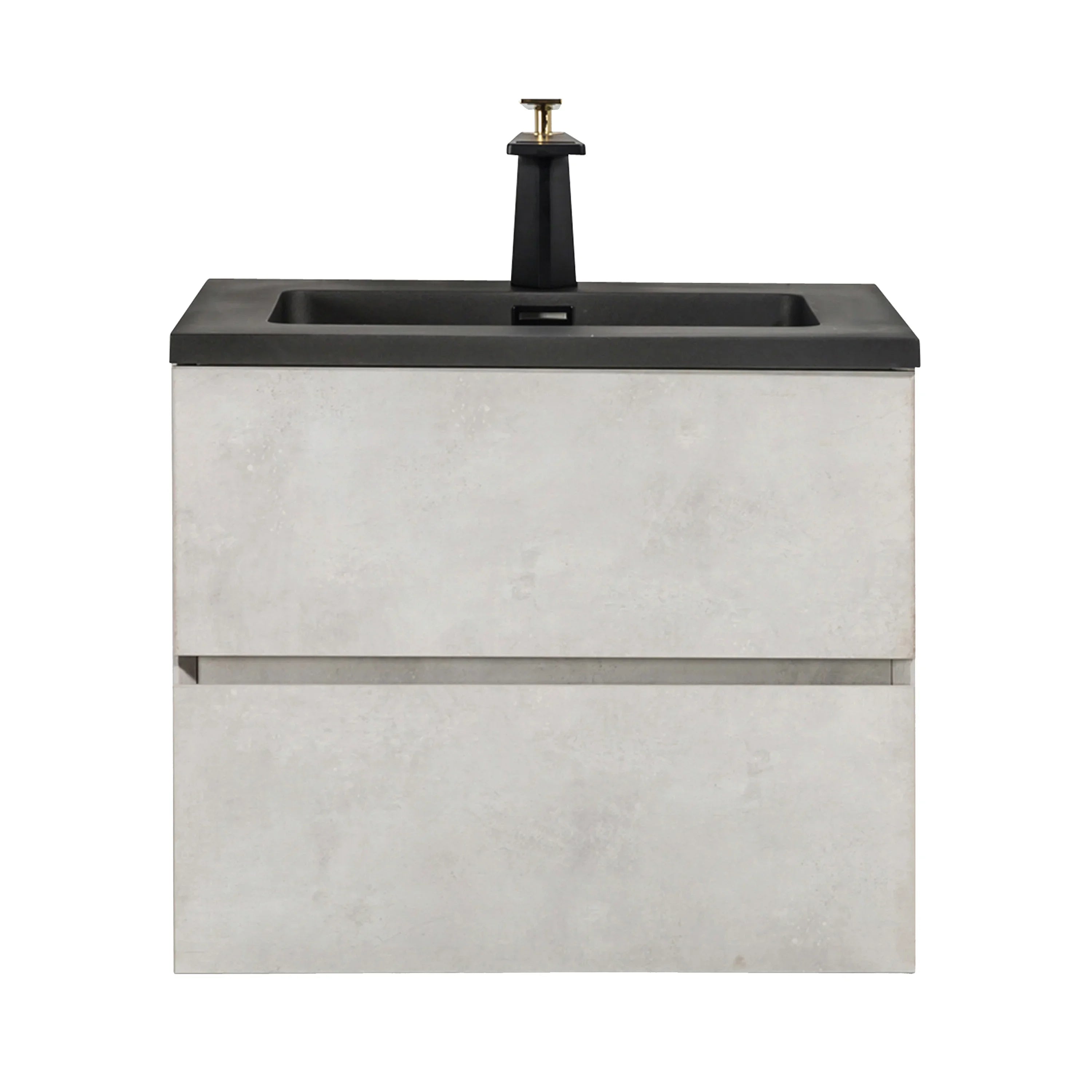 24" Grey Wall Mount Bathroom Vanity with Black Engineered Quartz Countertop-Migration_Bathroom Vanities-DECOROLALA