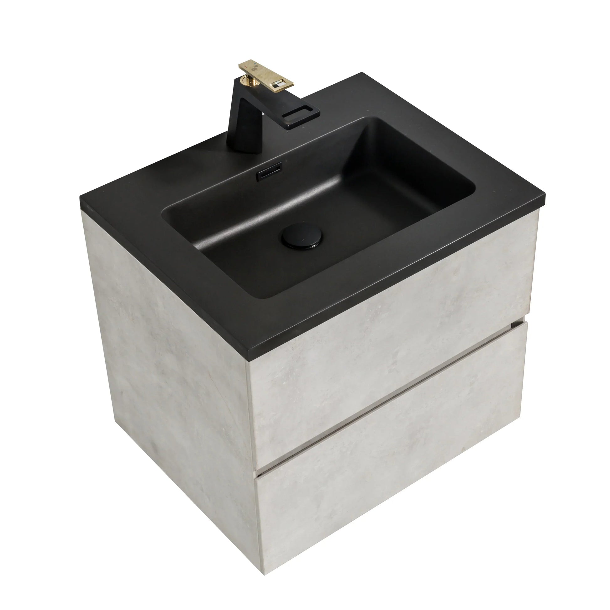 24" Grey Wall Mount Bathroom Vanity with Black Engineered Quartz Countertop-Migration_Bathroom Vanities-DECOROLALA