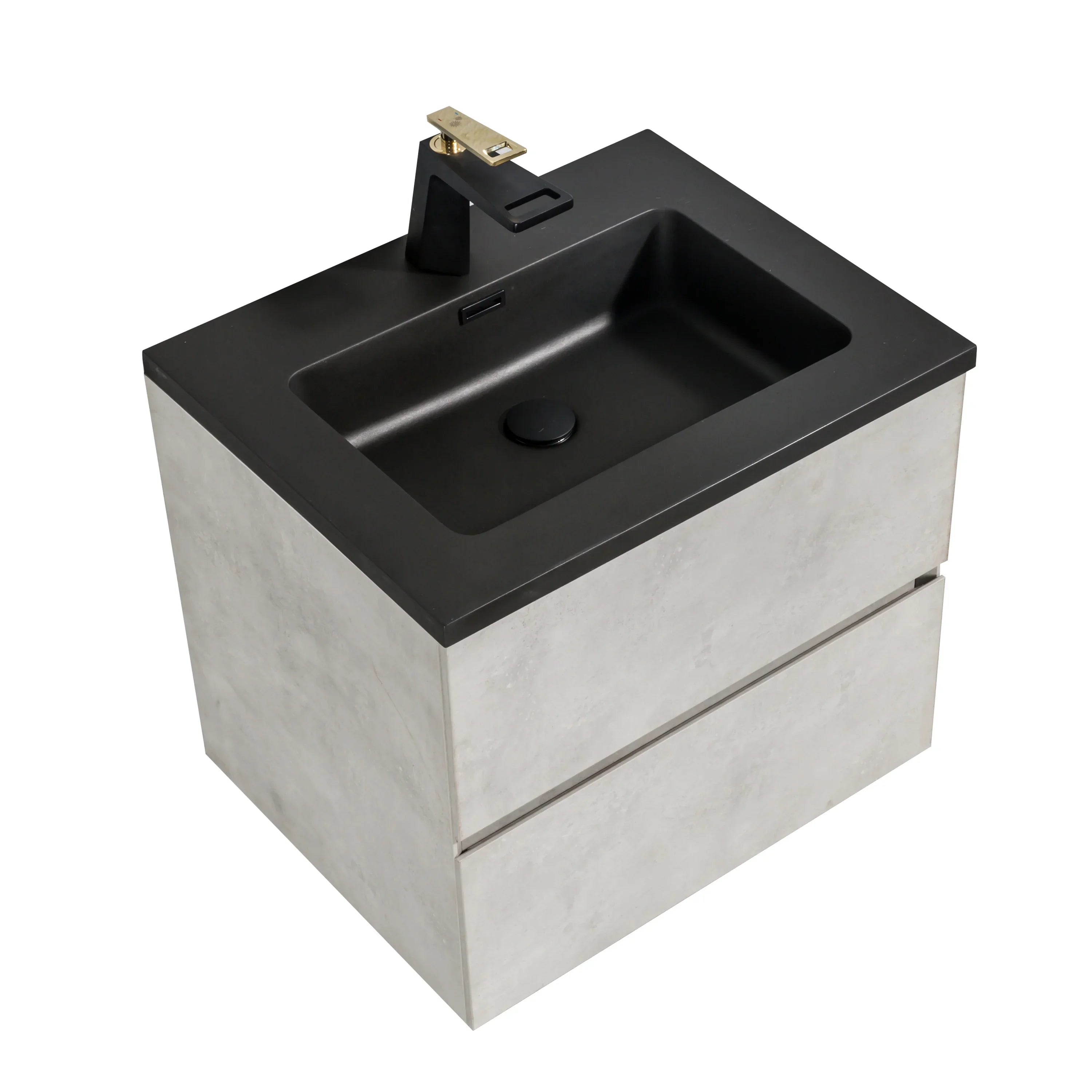 24" Grey Wall Mount Bathroom Vanity with Black Engineered Quartz Countertop-Migration_Bathroom Vanities-DECOROLALA